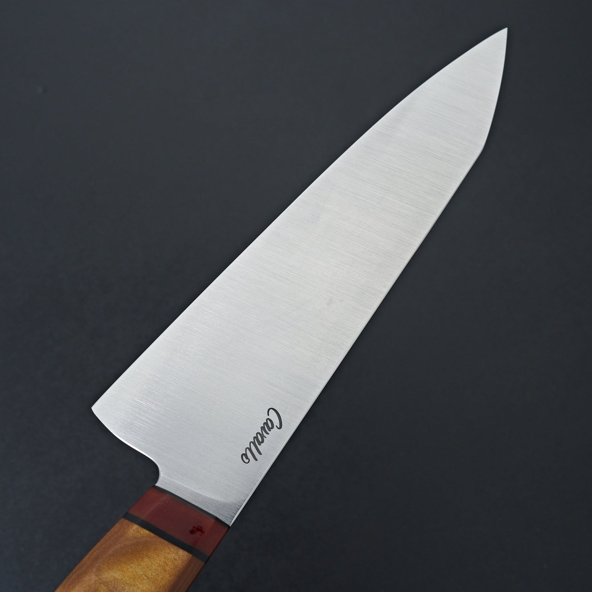 Acre Forge 7.75" Kiritsuke Yellow & Orange Dyed Maple by Ryan-Knife-Acre Forge-Carbon Knife Co