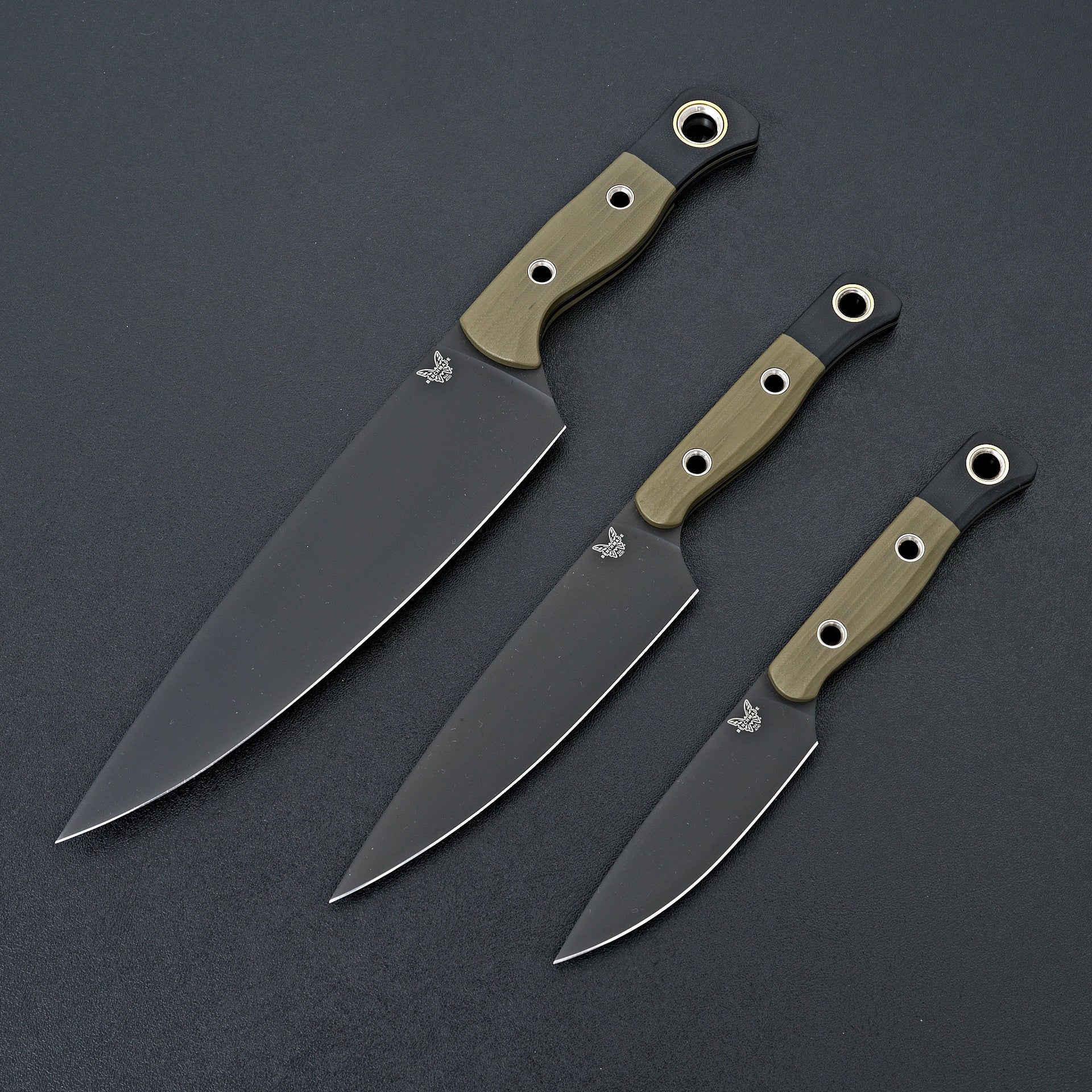 Benchmade 3-Piece Set Kitchen Knives OD Green & Black G-10-Knife-Benchmade-Carbon Knife Co