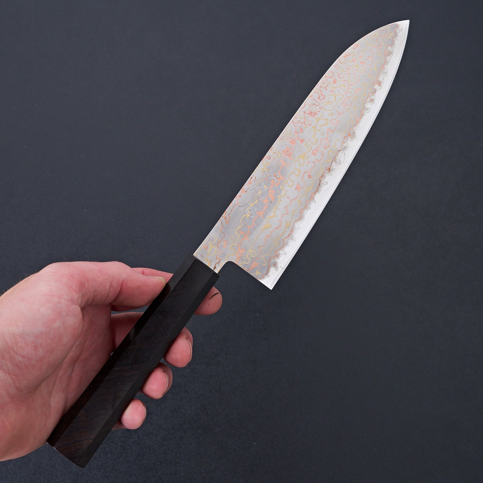 Hatsukokoro Hayabusa Blue 2 Rainbow Damascus Santoku 180mm-Knife-Hatsukokoro-Carbon Knife Co