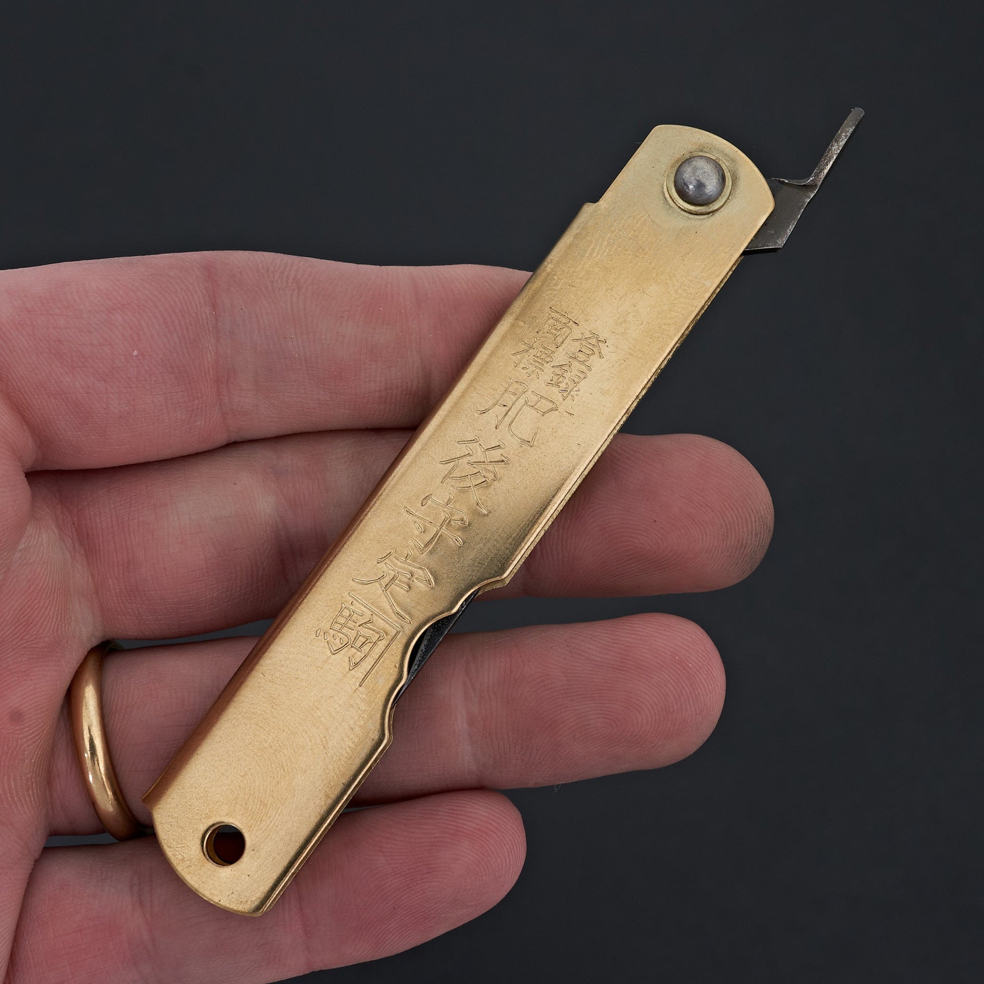 Higonokami Blue Steel Kiridashi Folding Knife Large Brass Handle-Carbon Knife Co-Carbon Knife Co