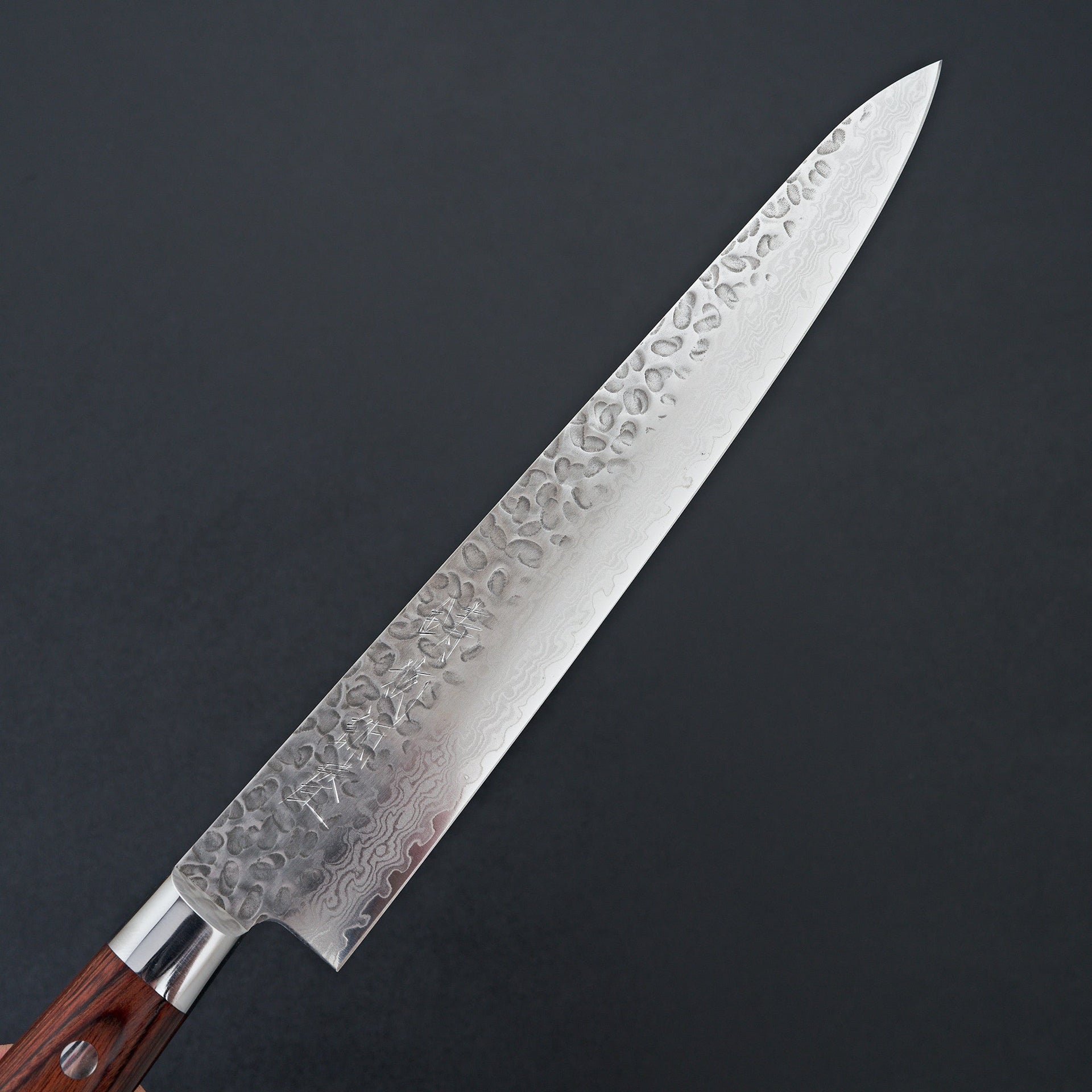 Hitohira Imojiya ST Tsuchime Damascus Sujihiki 240mm Imitation Mahogany Handle (Yo)-Knife-Hitohira-Carbon Knife Co