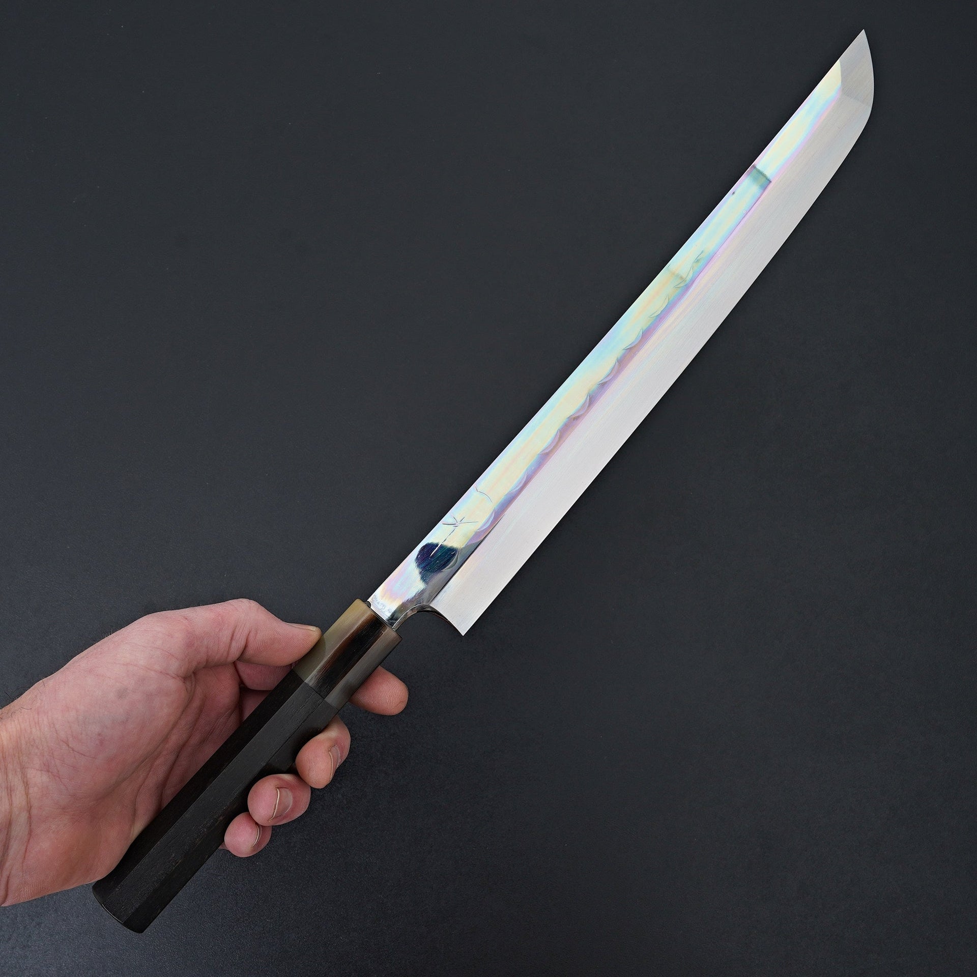 Hitohira Togashi White #1 Notaremon Mizu Honyaki Yanagi Sakimaru 300mm Taihei Ebony Handle (Saya)-Knife-Hitohira-Carbon Knife Co