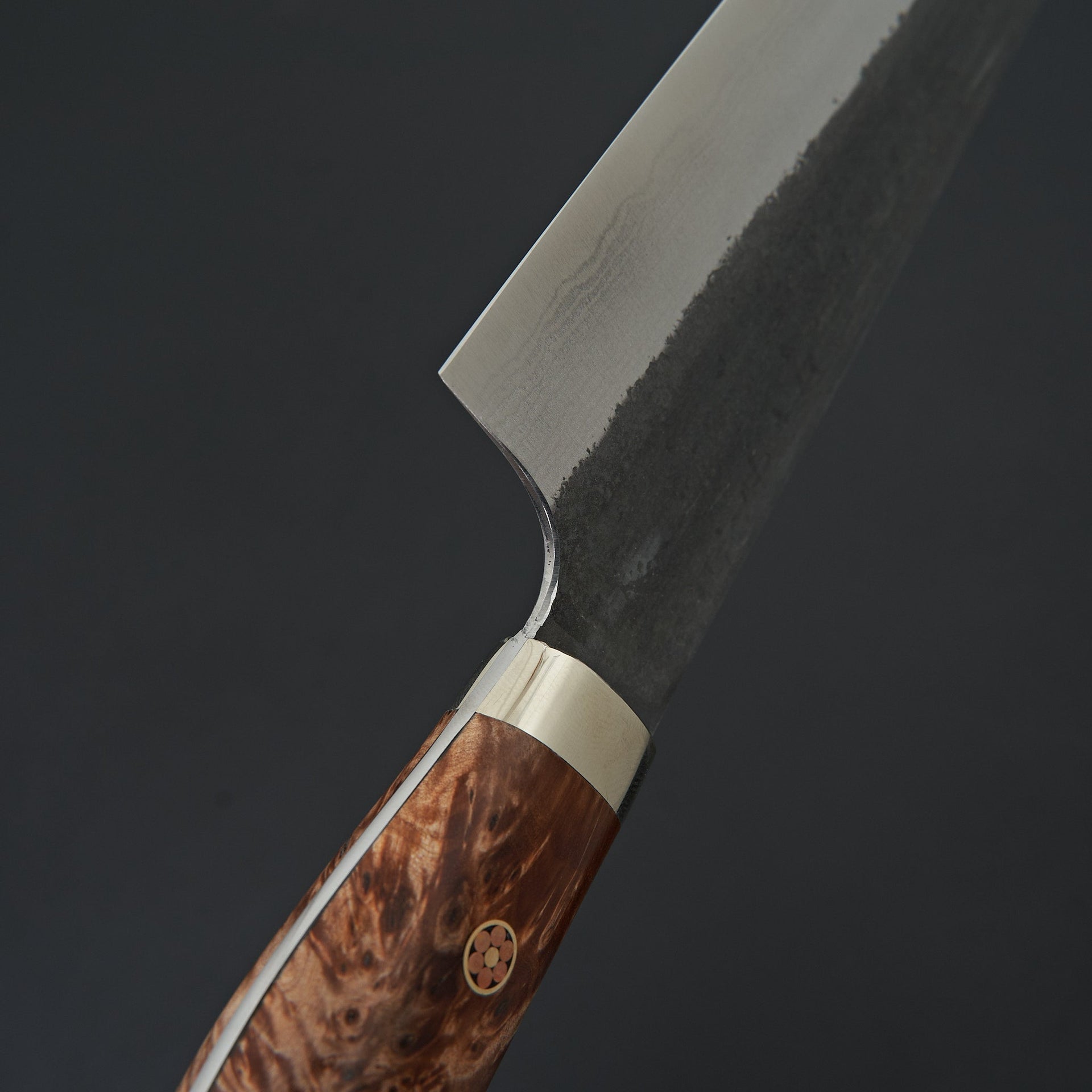 Kato AS Kurouchi Damascus Santoku Western Maple Burl-Handk-Carbon Knife Co