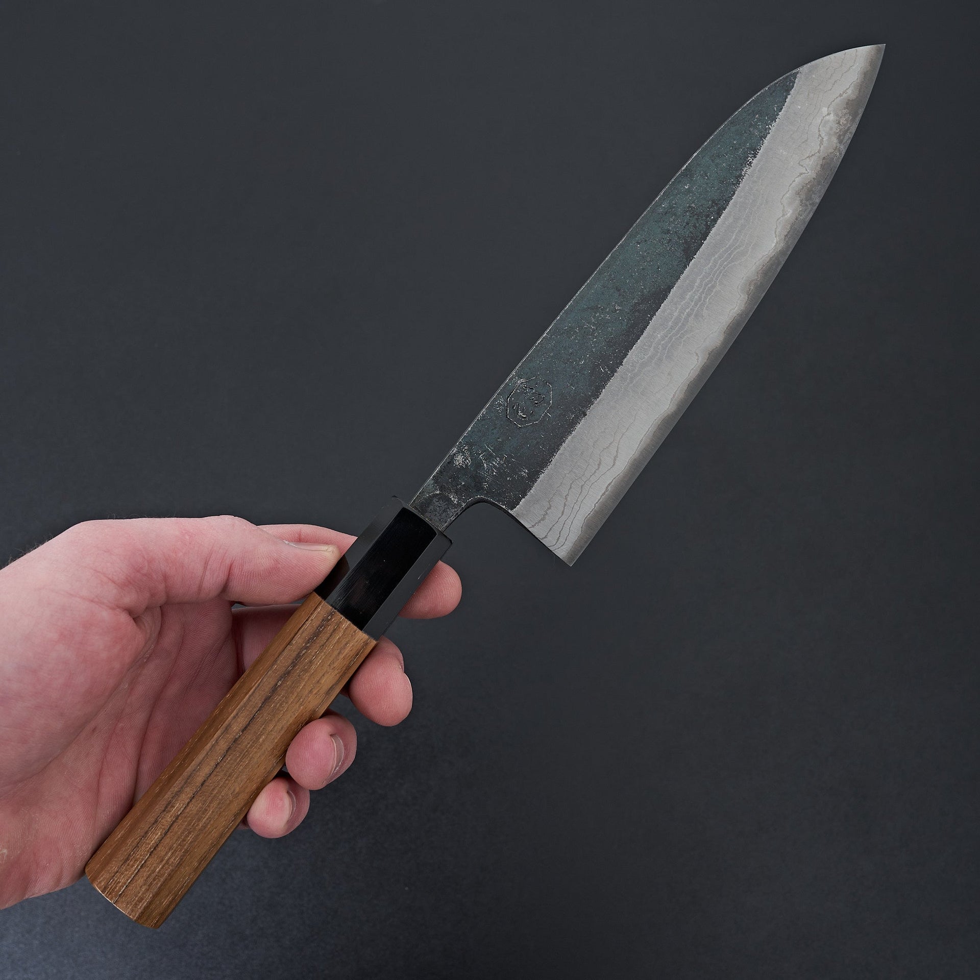 Kumokage Blue #2 Kurouchi Damascus Santoku 180mm-Knife-Hatsukokoro-Carbon Knife Co