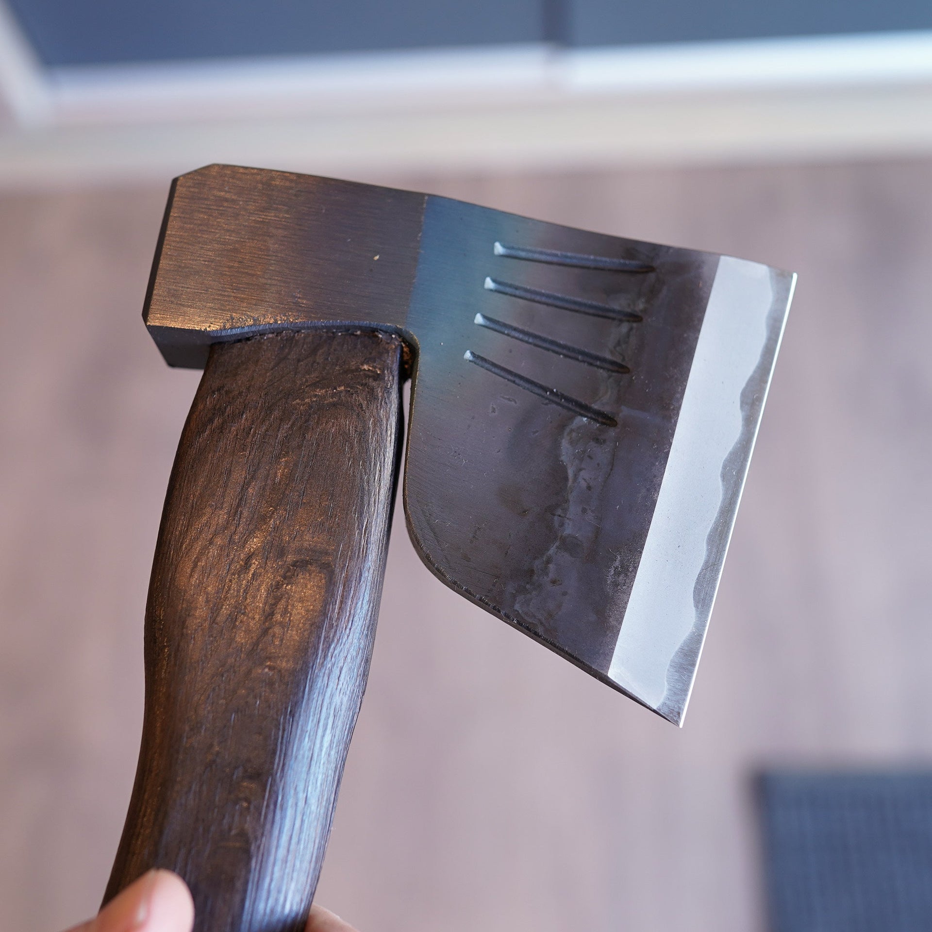 Mizuno Warikomi Bakin Axe 450g Burnt Oak Handle (Curved)-Knife-Hitohira-Carbon Knife Co