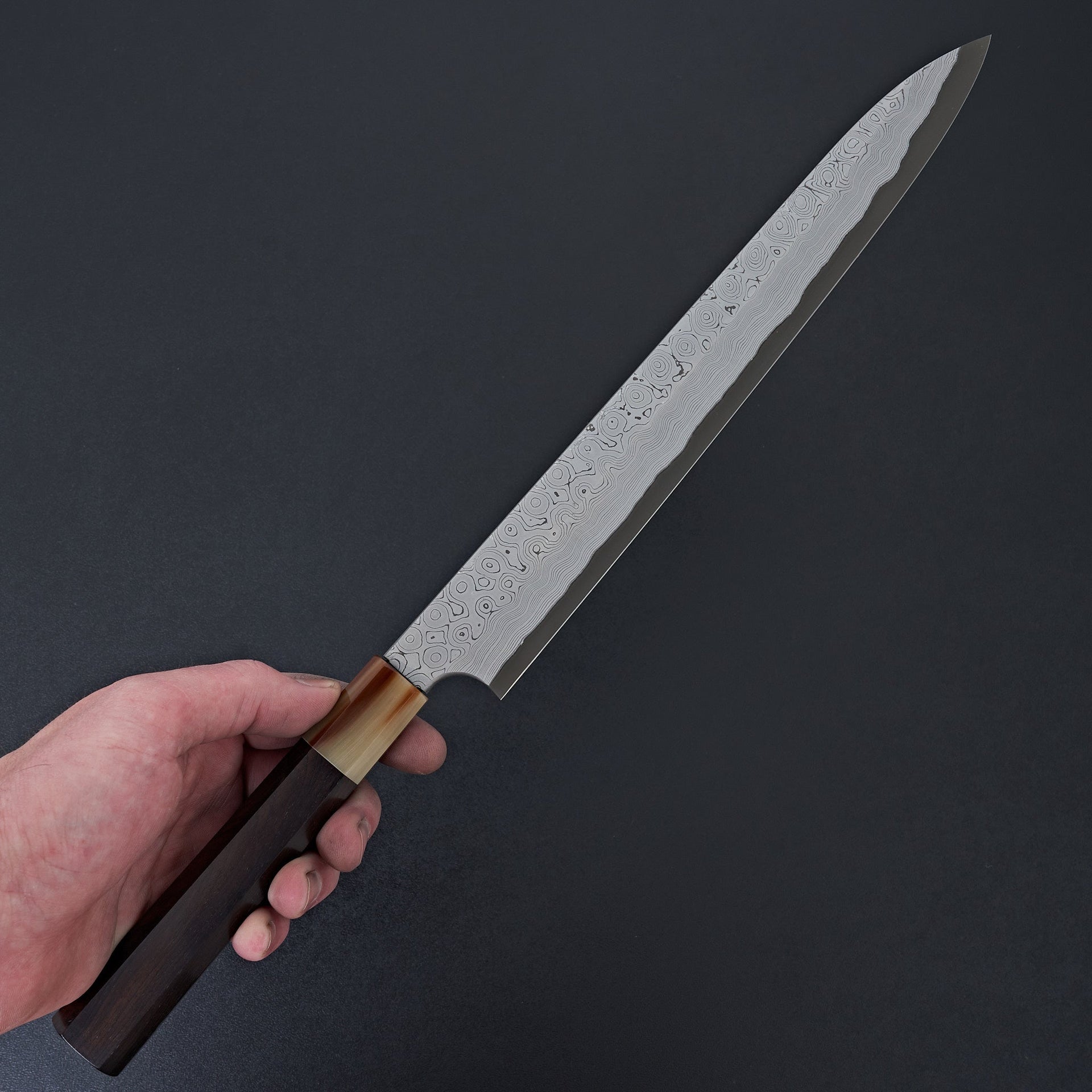 Nigara Hamono Blue 2 Kurozome Damascus Yanagiba 300mm-Knife-Handk-Carbon Knife Co