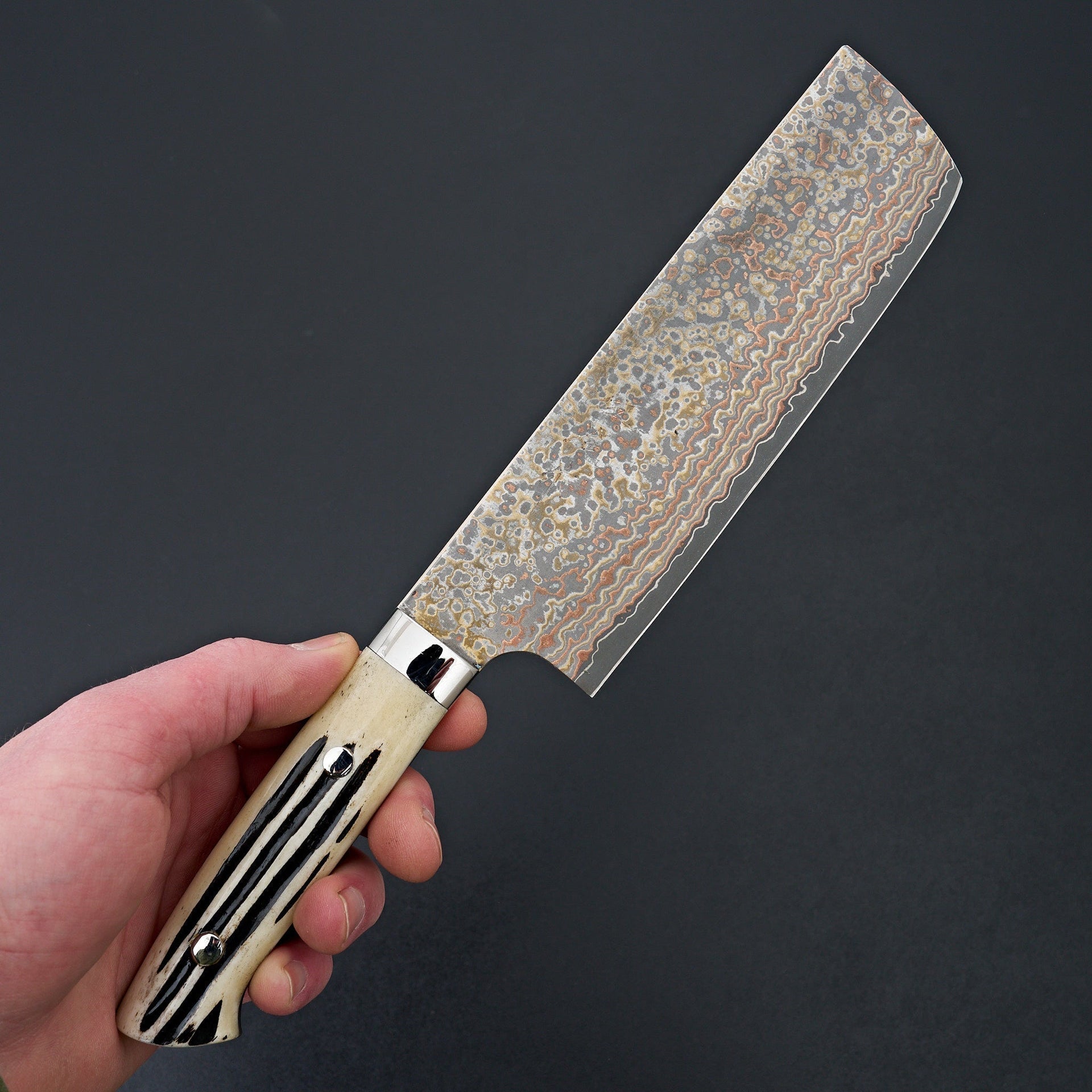 Saji Yushoku Damascus Nakiri 170mm-Knife-Nakaya-Carbon Knife Co