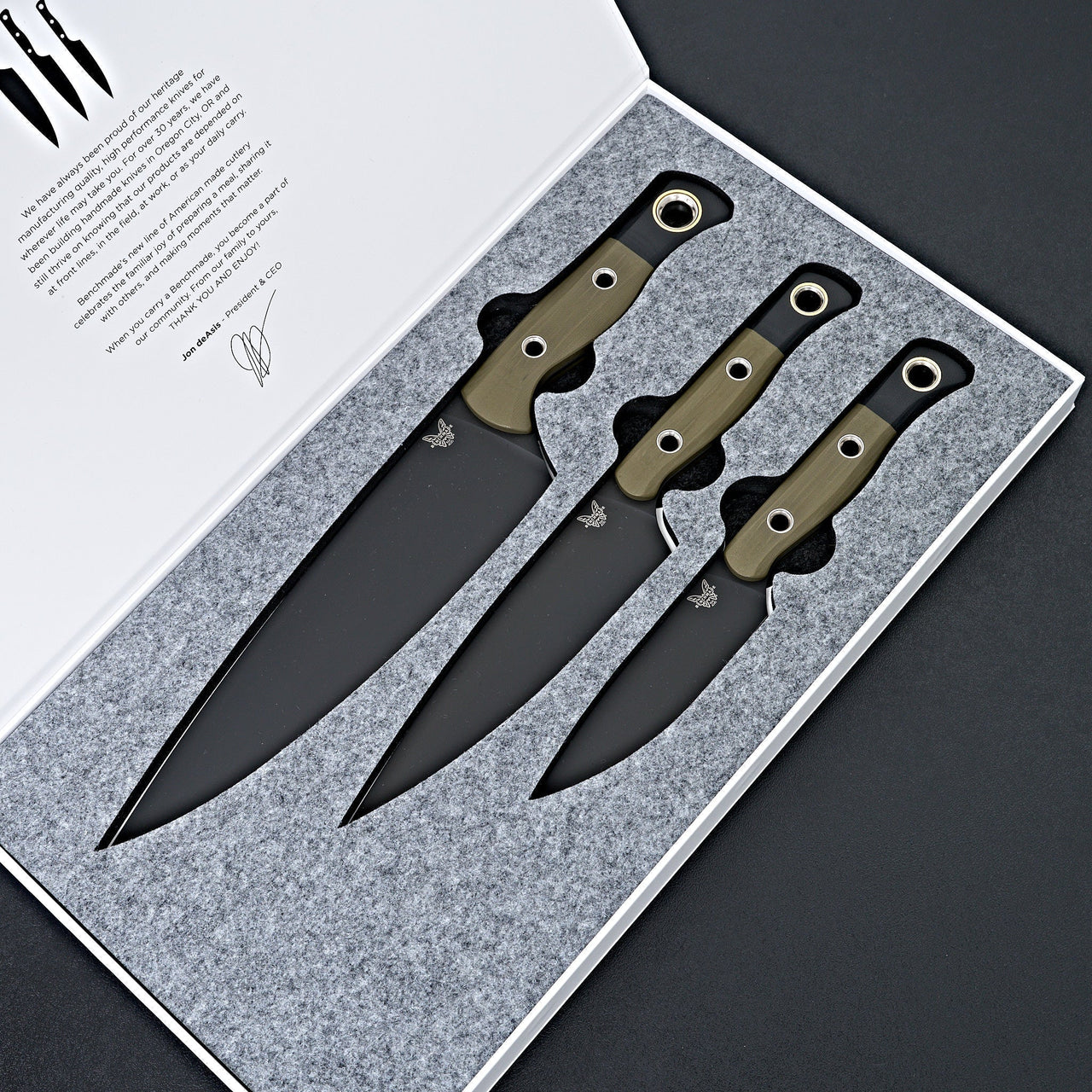 Benchmade 3-Piece Set Kitchen Knives OD Green & Black G-10-Knife-Benchmade-Carbon Knife Co