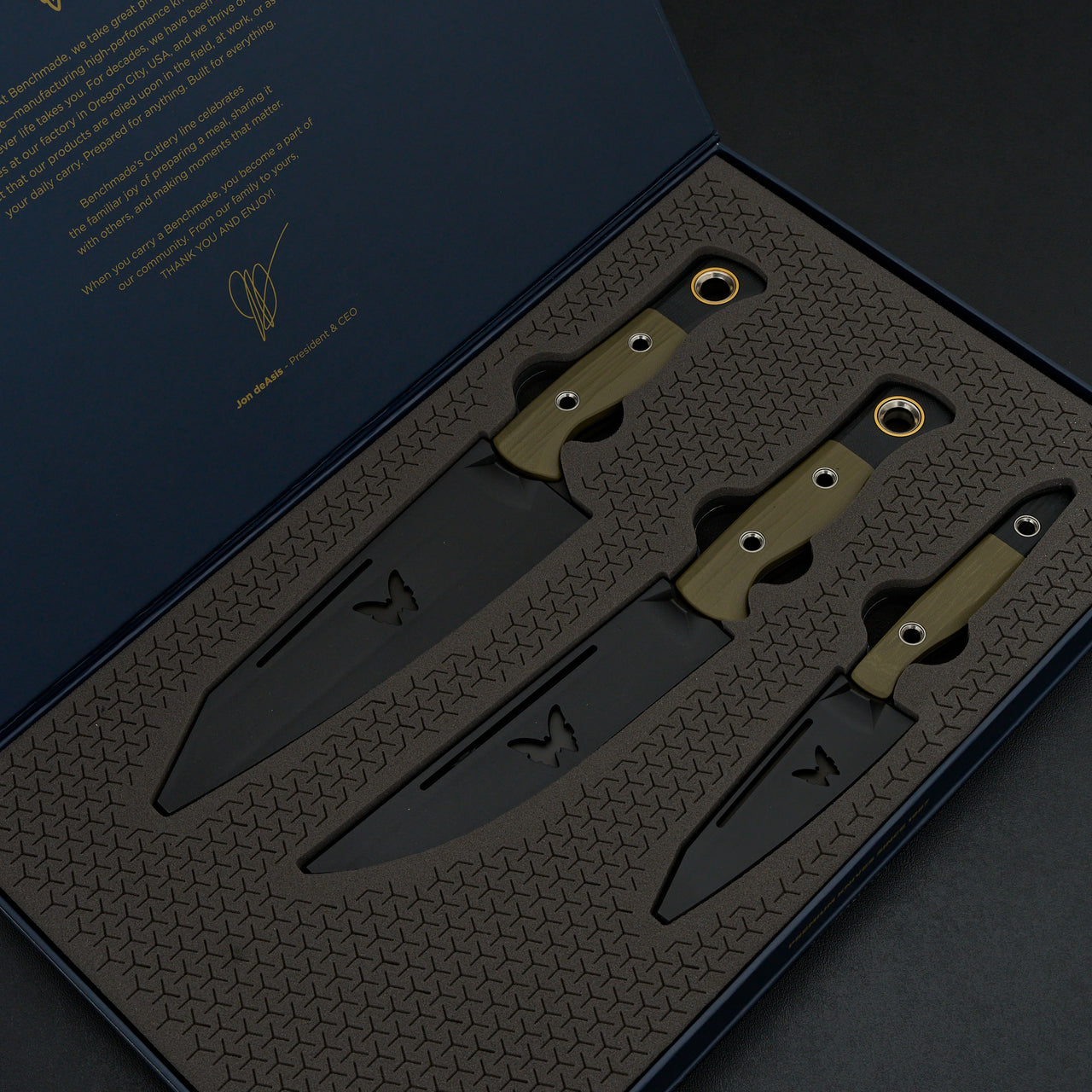 Benchmade 3 Piece Set Kitchen Knives OD Green G10