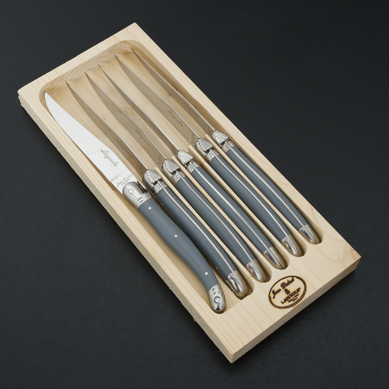 Laguiole Jean Dubost 6 Steak Knives, Gray Handles