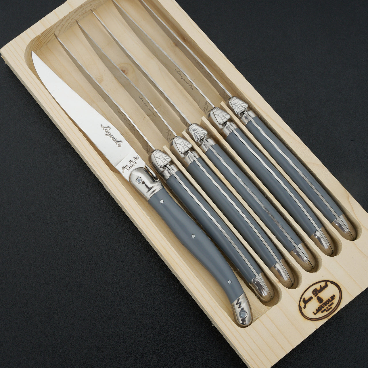 Laguiole Jean Dubost 6 Steak Knives, Gray Handles