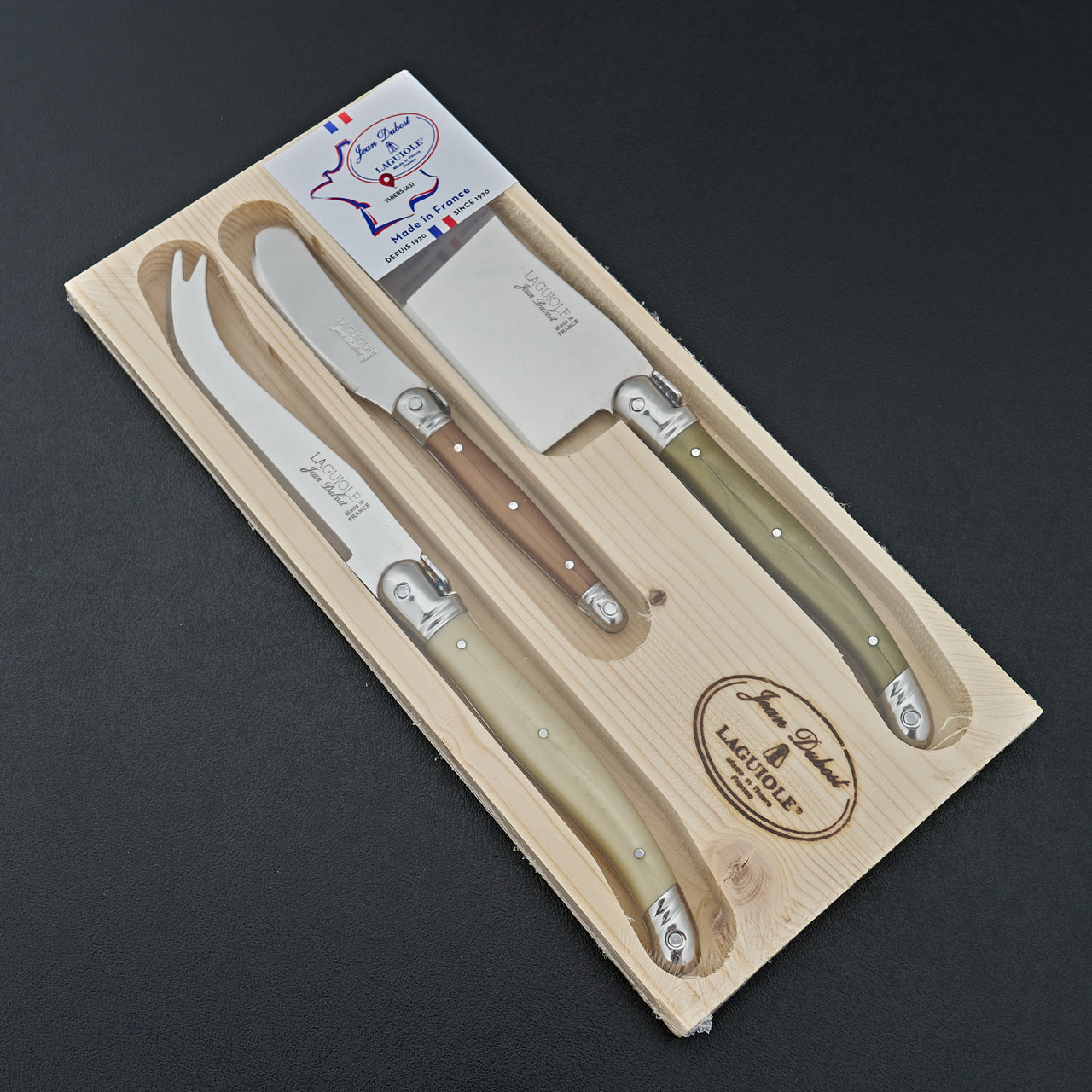 Jean Dubost 3 Pc Cheese Set with Mineral Colored Handles