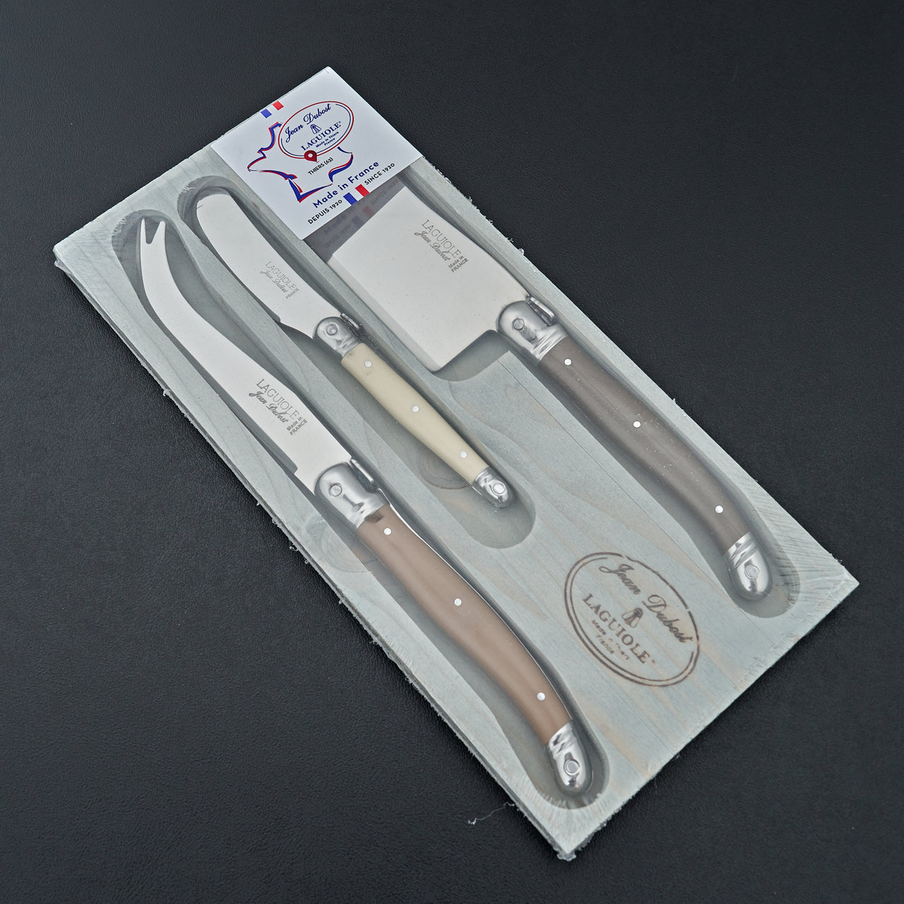 Jean Dubost 3 Pc Cheese Set Linen Colored Handles