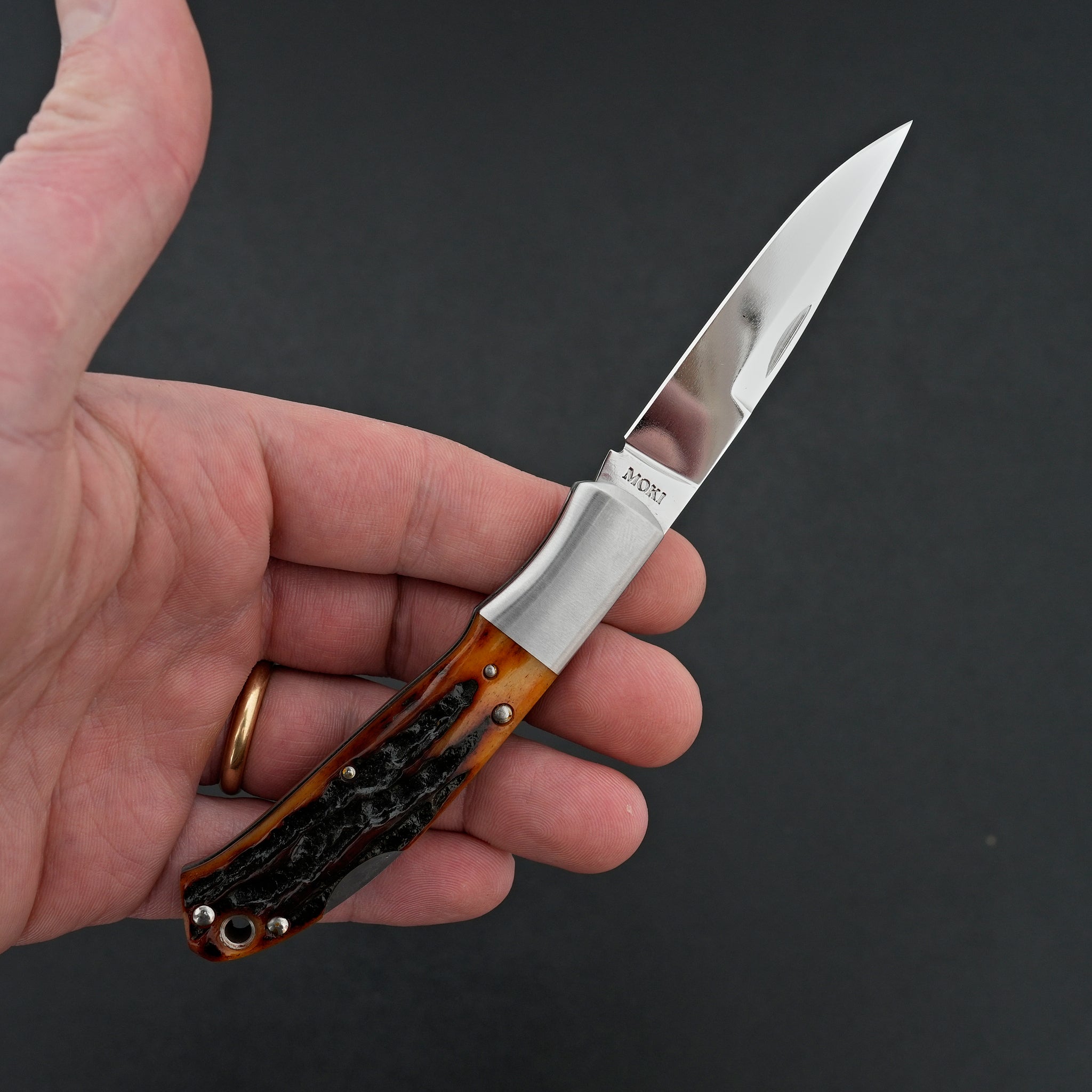 MOKI Kronos Folding Knife Stag Bone Handle (Medium)