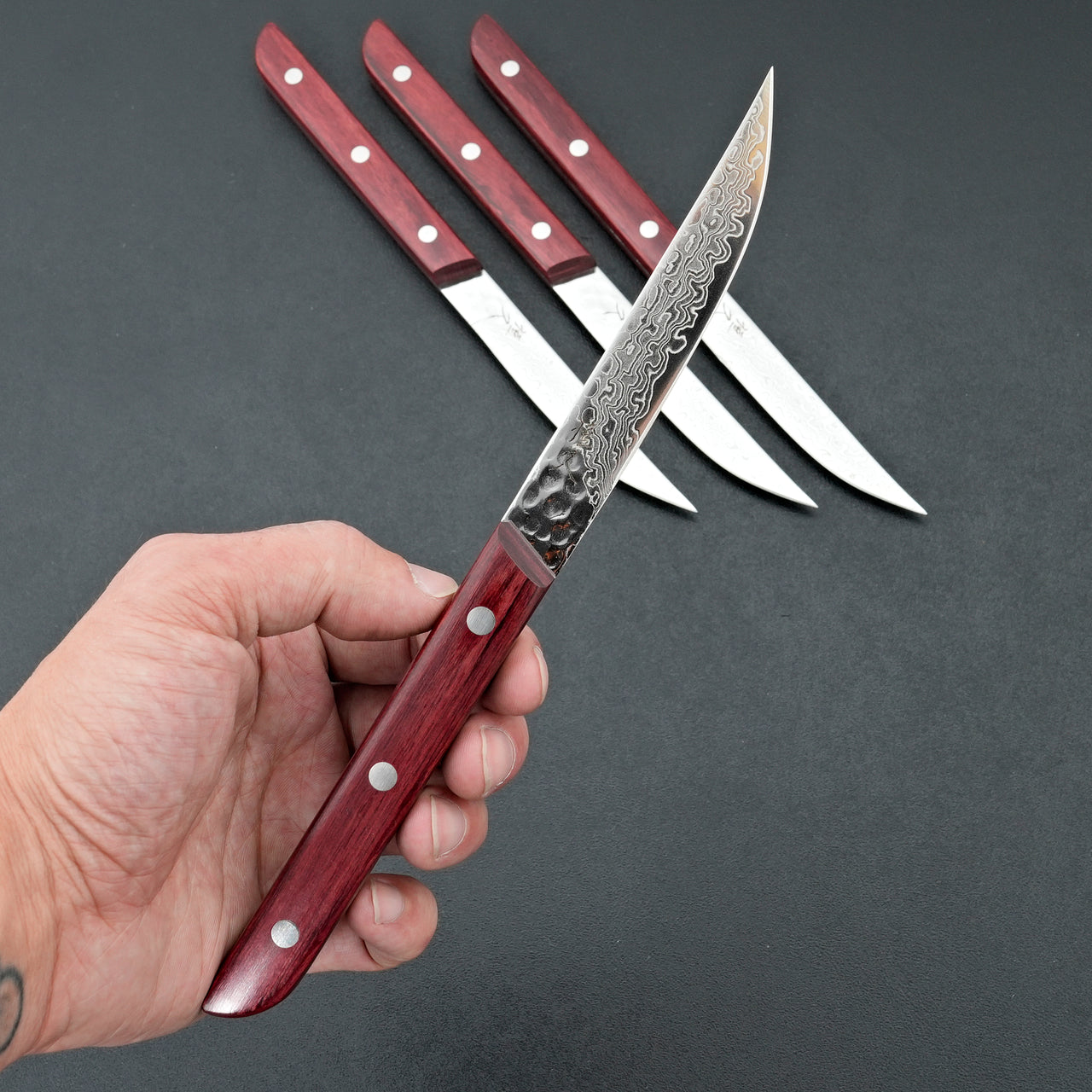 Tsunehisa AUS10 Damascus Steak Knives Red Handle