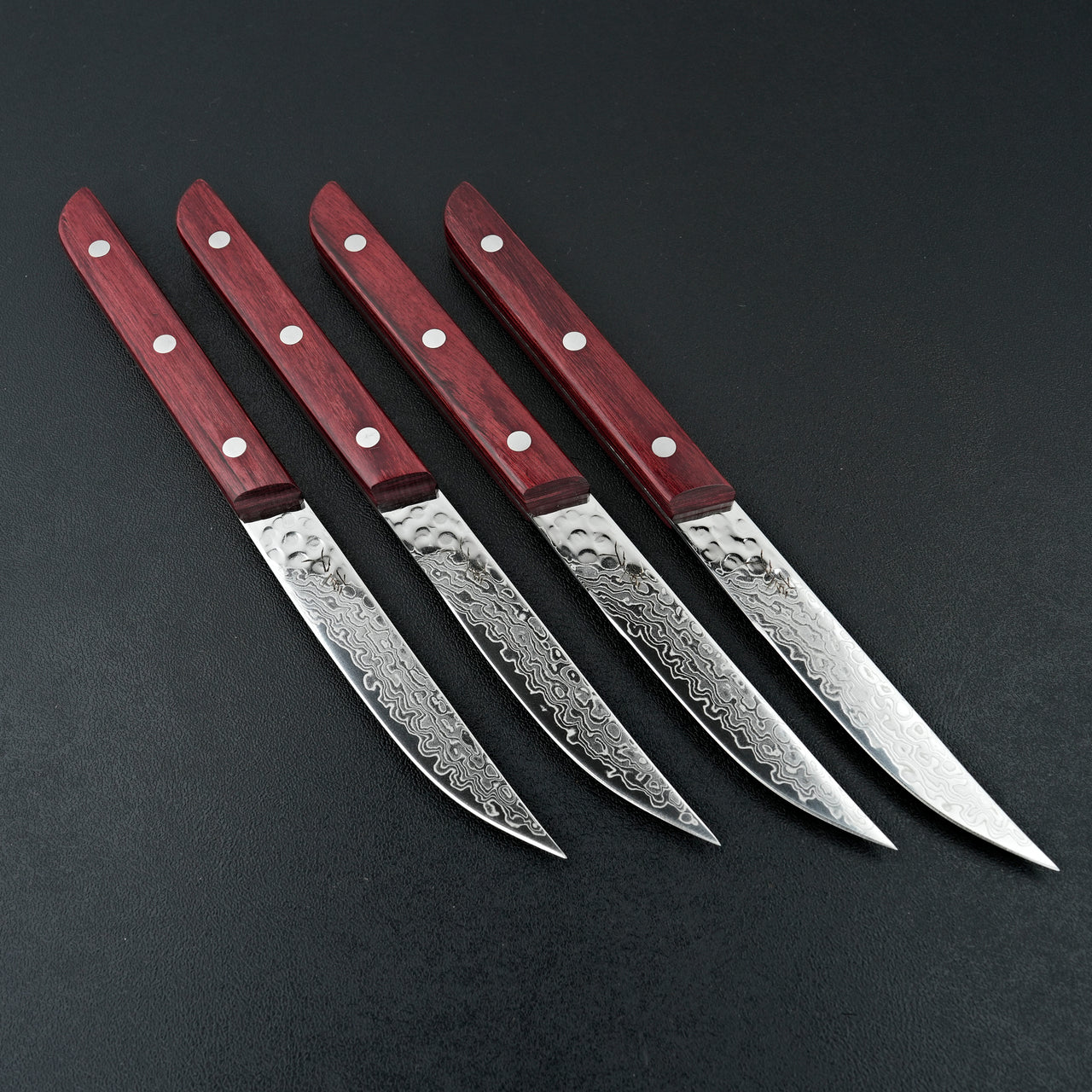 Tsunehisa AUS10 Damascus Steak Knives Red Handle