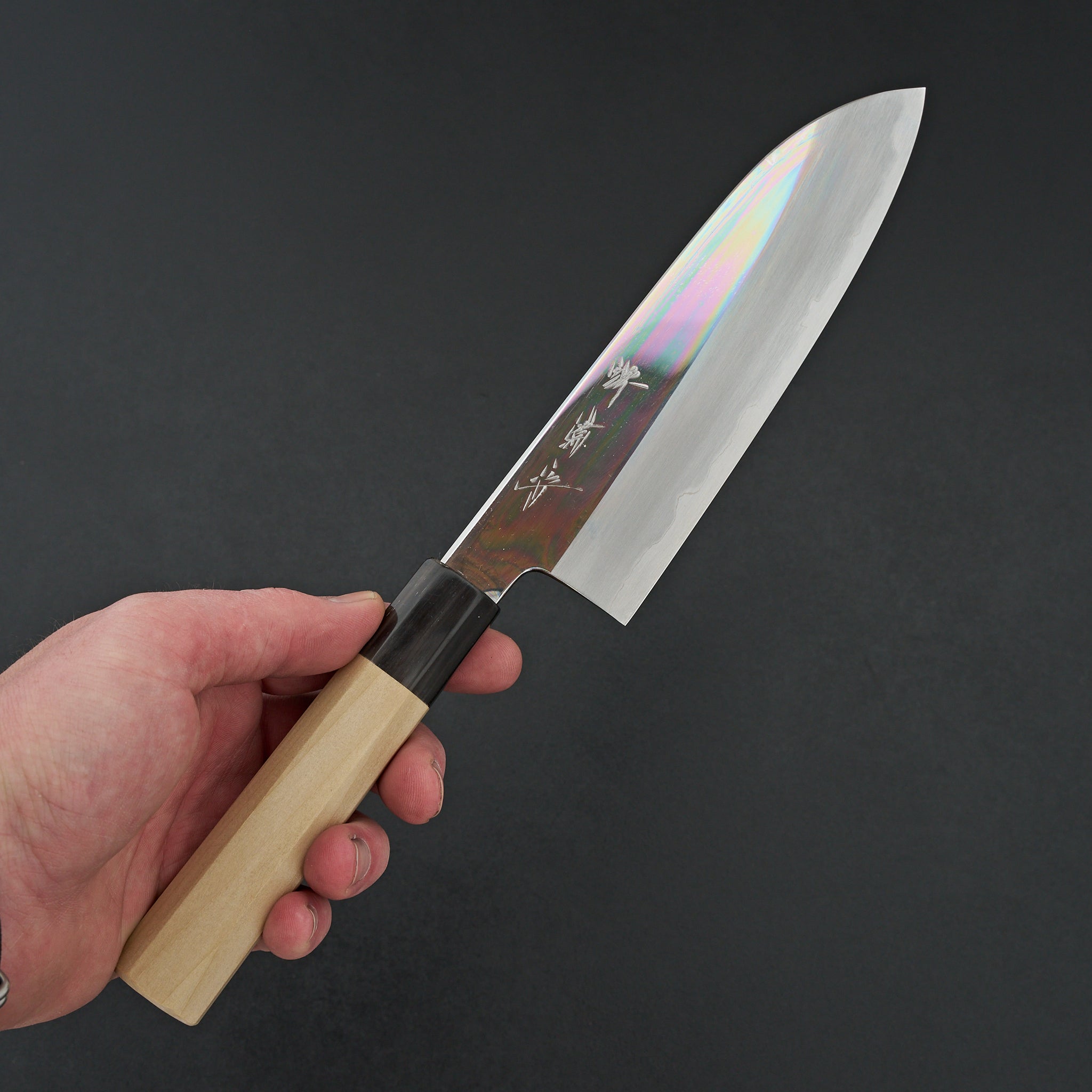 Sakai Kikumori Nakagawa White 1 Stainless Clad Mirror Santoku 180mm