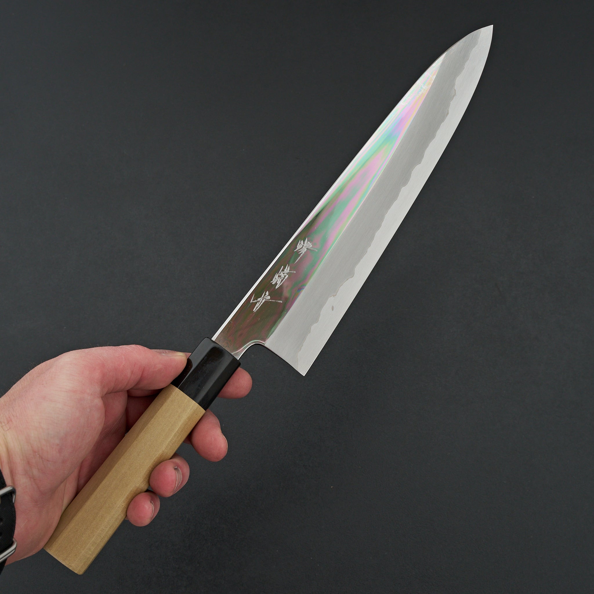 希少 moonlight gear x akihiro woodworks Sakai Kikumori Nakagawa White 1 Stainless Clad Mirror Gyuto 240mm