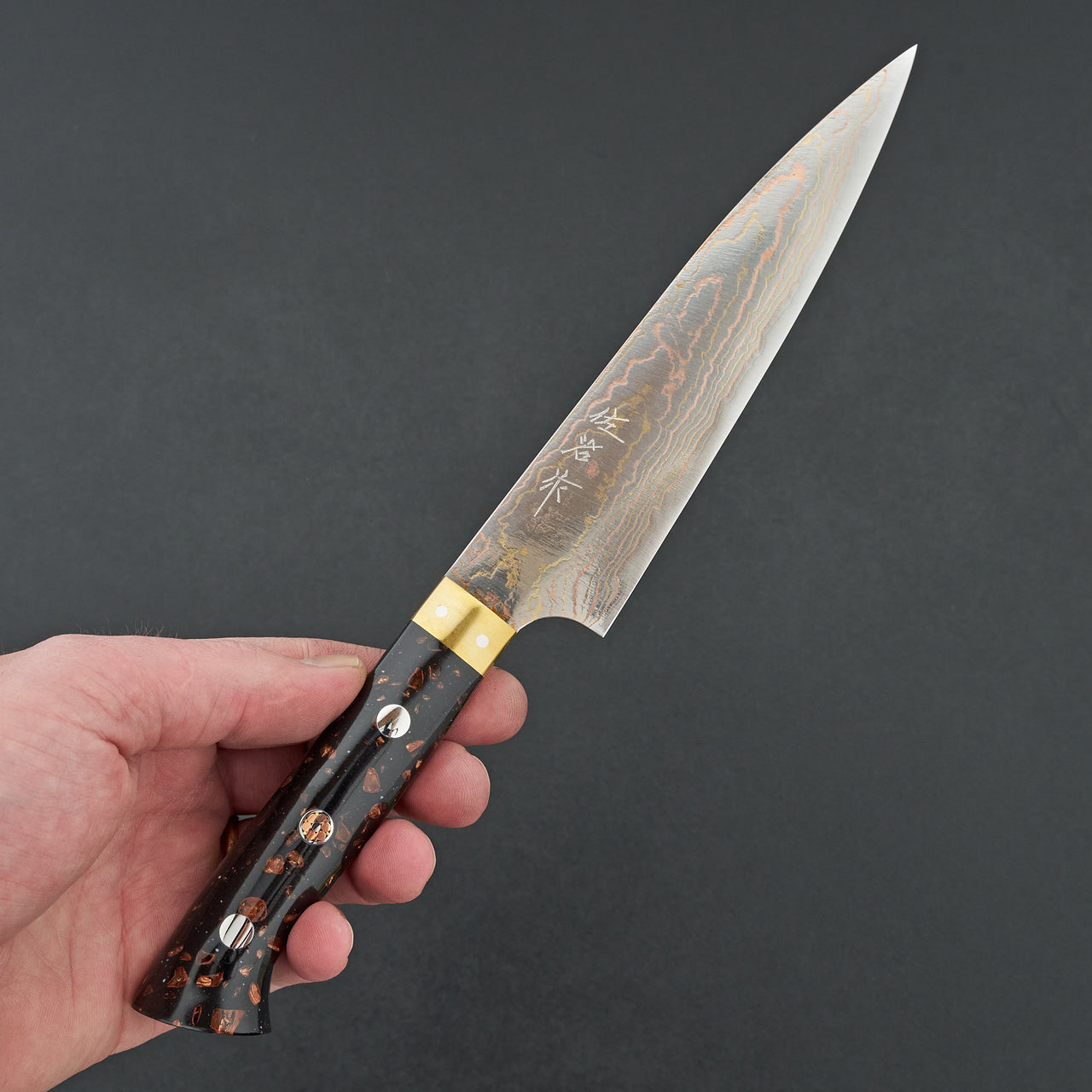 Saji Blue #2 Rainbow Damascus Corian Petty 150mm