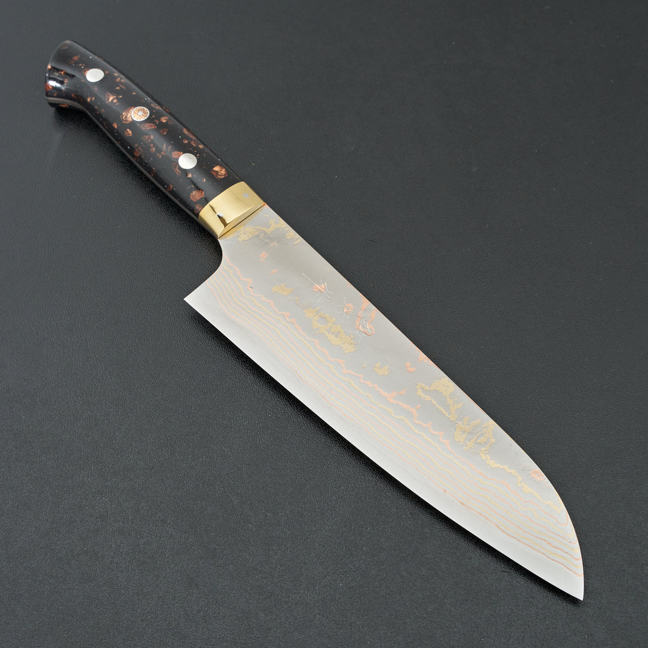 Saji Blue #2 Rainbow Damascus Corian Santoku 180mm