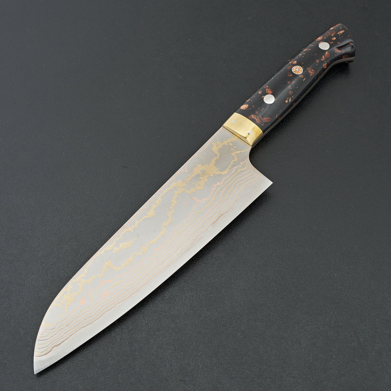 Saji Blue #2 Rainbow Damascus Corian Santoku 180mm