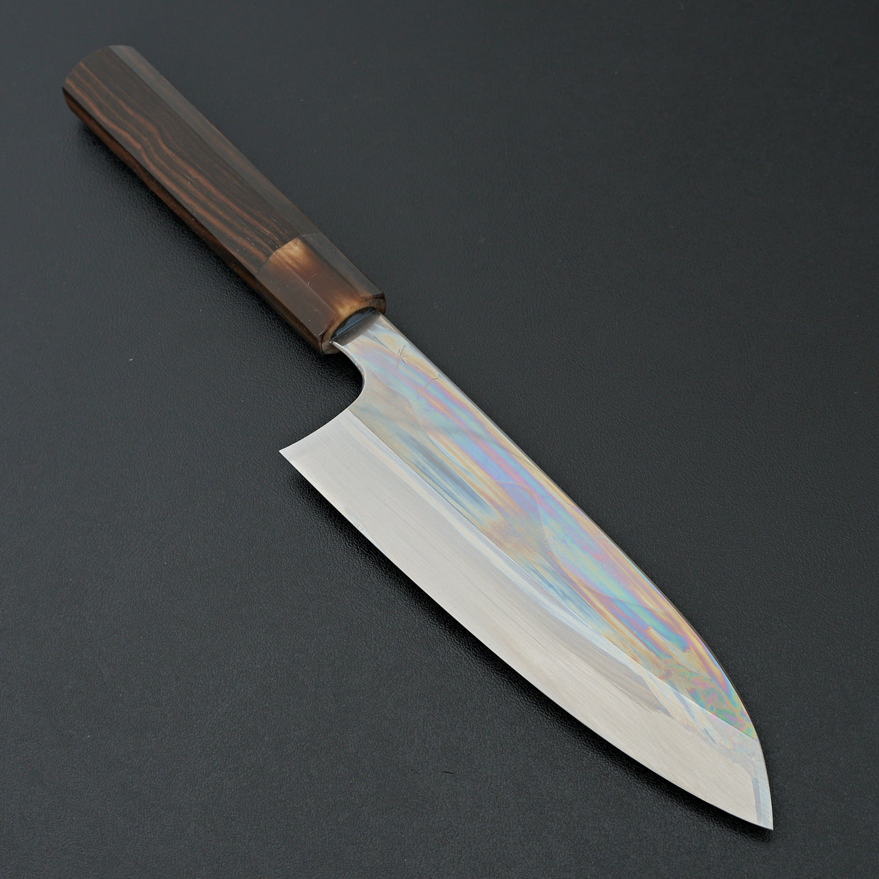 Hitohira Togashi White #1 Fuji Mizu Honyaki Santoku 180mm Taihei Makassar Ebony Handle (#149/ Saya)