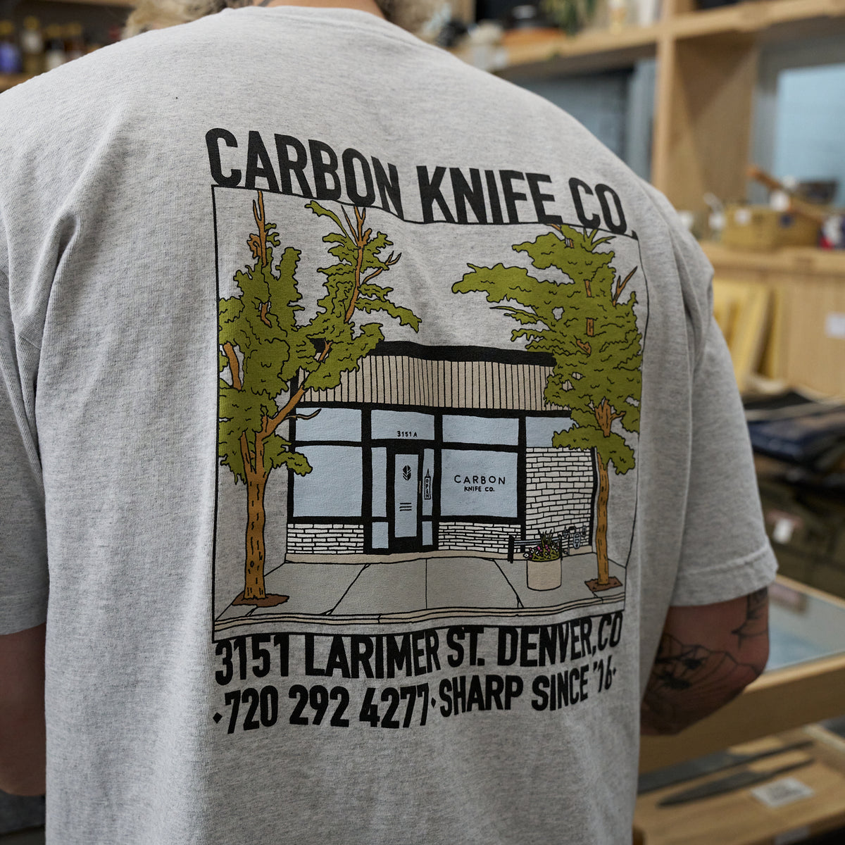 Carbon Knife Co "Shop" T-Shirt Grey