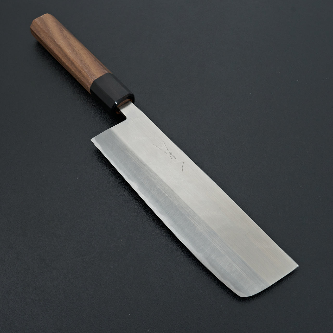 Hitohira Harima Forged Blue #2 Stainless Clad Migaki Nakiri Walnut Handle