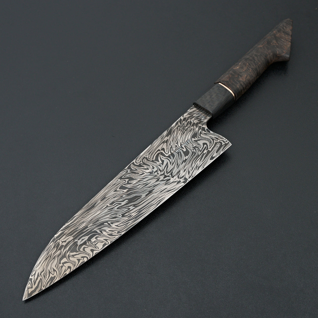 Lew Griffin S-Grind Fire Damascus Curly Birch Chef 220mm
