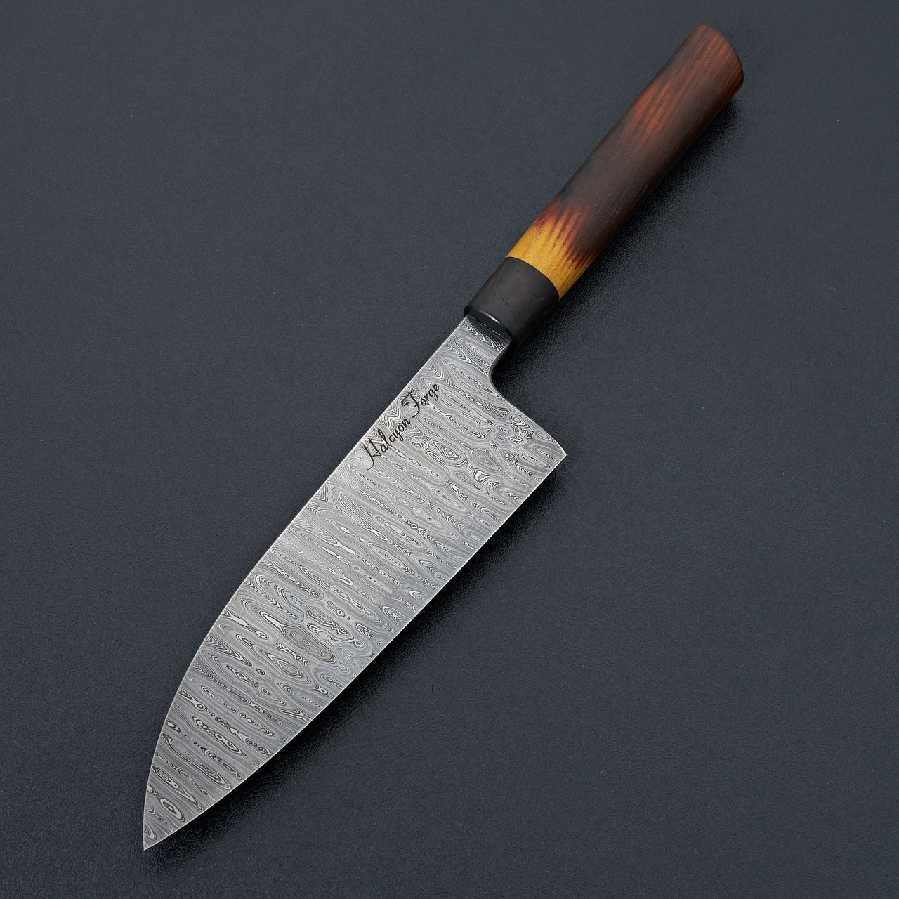 Halcyon Forge 1095 Nickel Ladder Damascus Santoku 165mm Burnt Osage Orange-Knife-Halcyon Forge-Carbon Knife Co