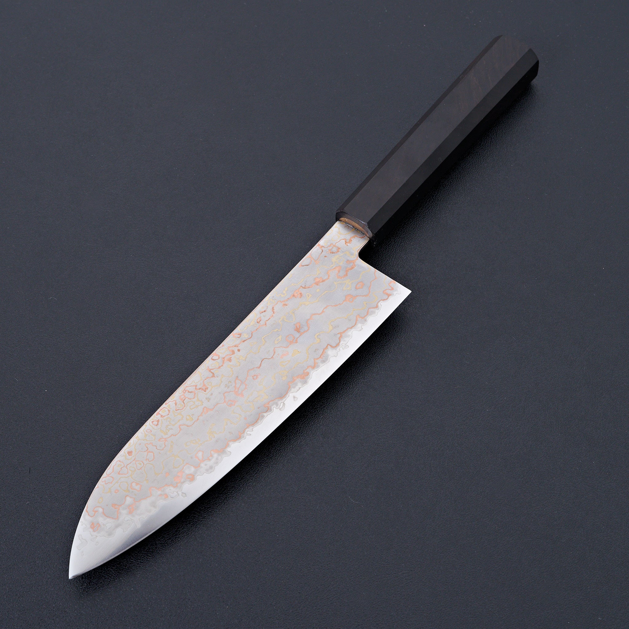 Hatsukokoro Hayabusa Blue 2 Rainbow Damascus Santoku 180mm