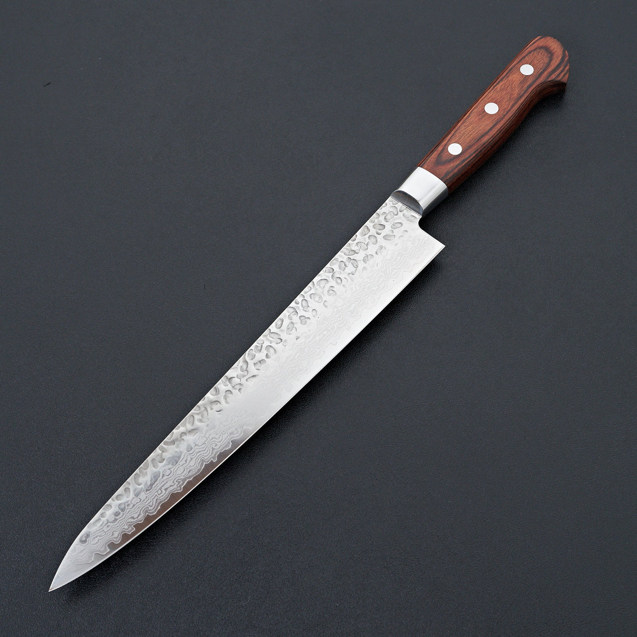 Hitohira Imojiya ST Tsuchime Damascus Sujihiki 240mm Imitation Mahogany Handle (Yo)-Knife-Hitohira-Carbon Knife Co