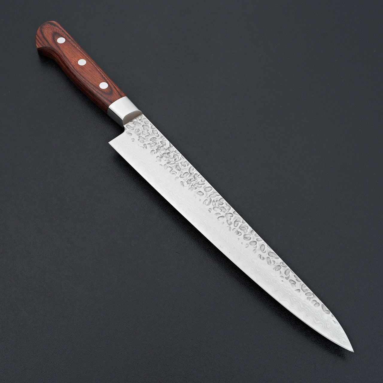 Hitohira Imojiya ST Tsuchime Damascus Sujihiki 240mm Imitation Mahogany Handle (Yo)-Knife-Hitohira-Carbon Knife Co