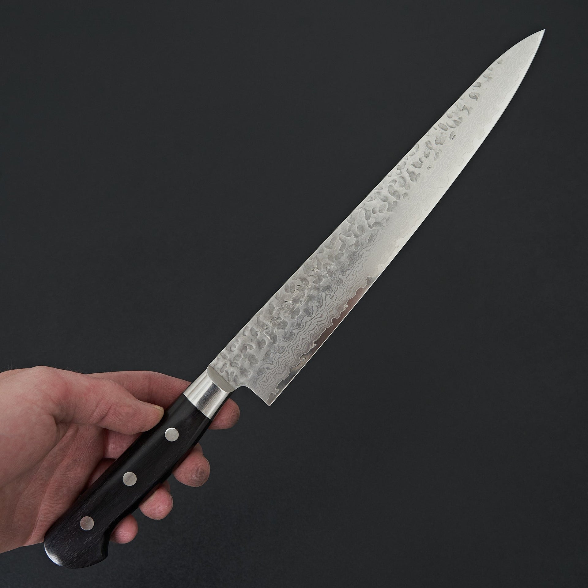 Hitohira Imojiya ST Tsuchime Damascus Sujihiki 240mm Pakka Handle (Yo)-Knife-Hitohira-Carbon Knife Co