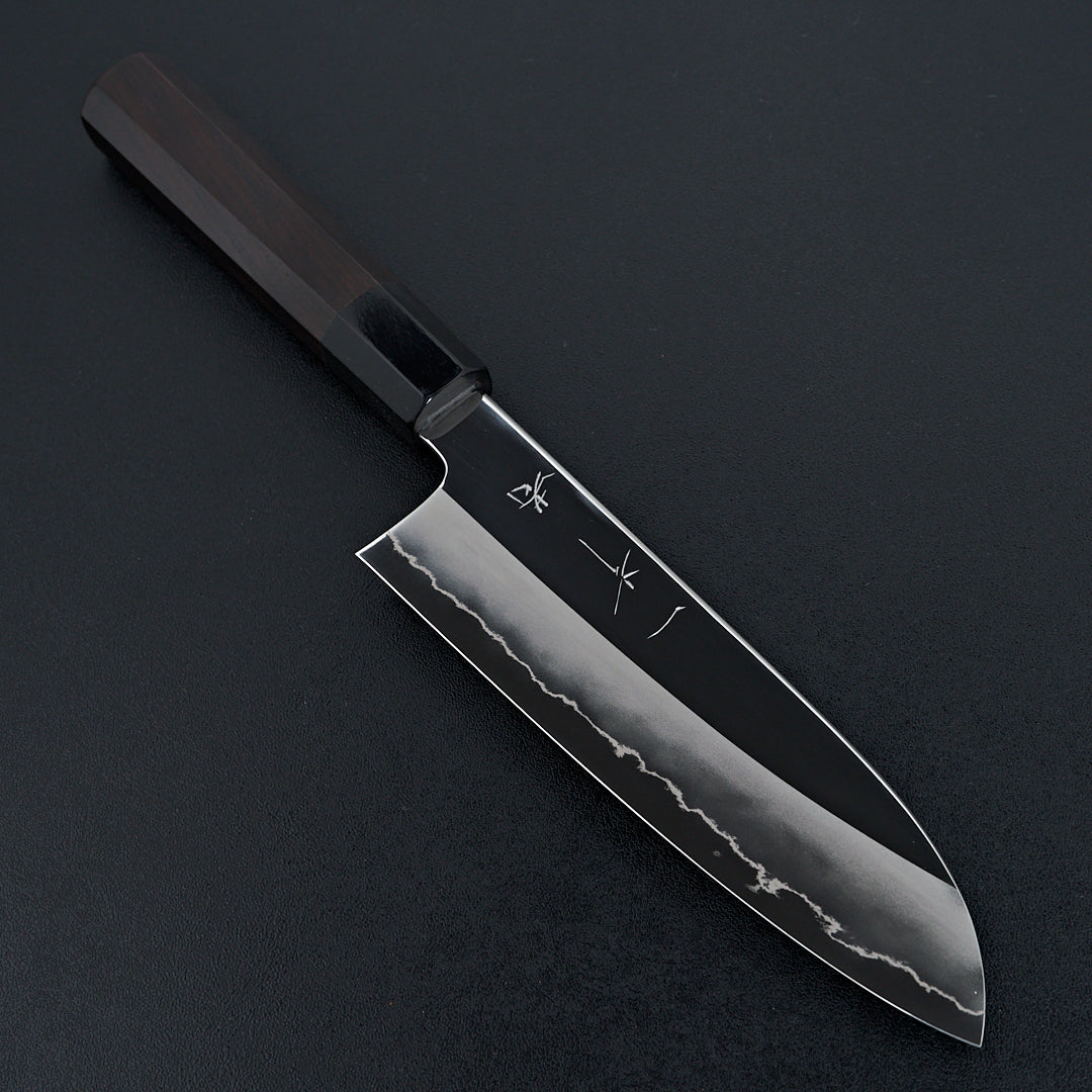 Hitohira Kikuchiyo Rou Silver #3 Mirror Polished Santoku Taihei Makassar Ebony Handle-Knife-Hitohira-Carbon Knife Co