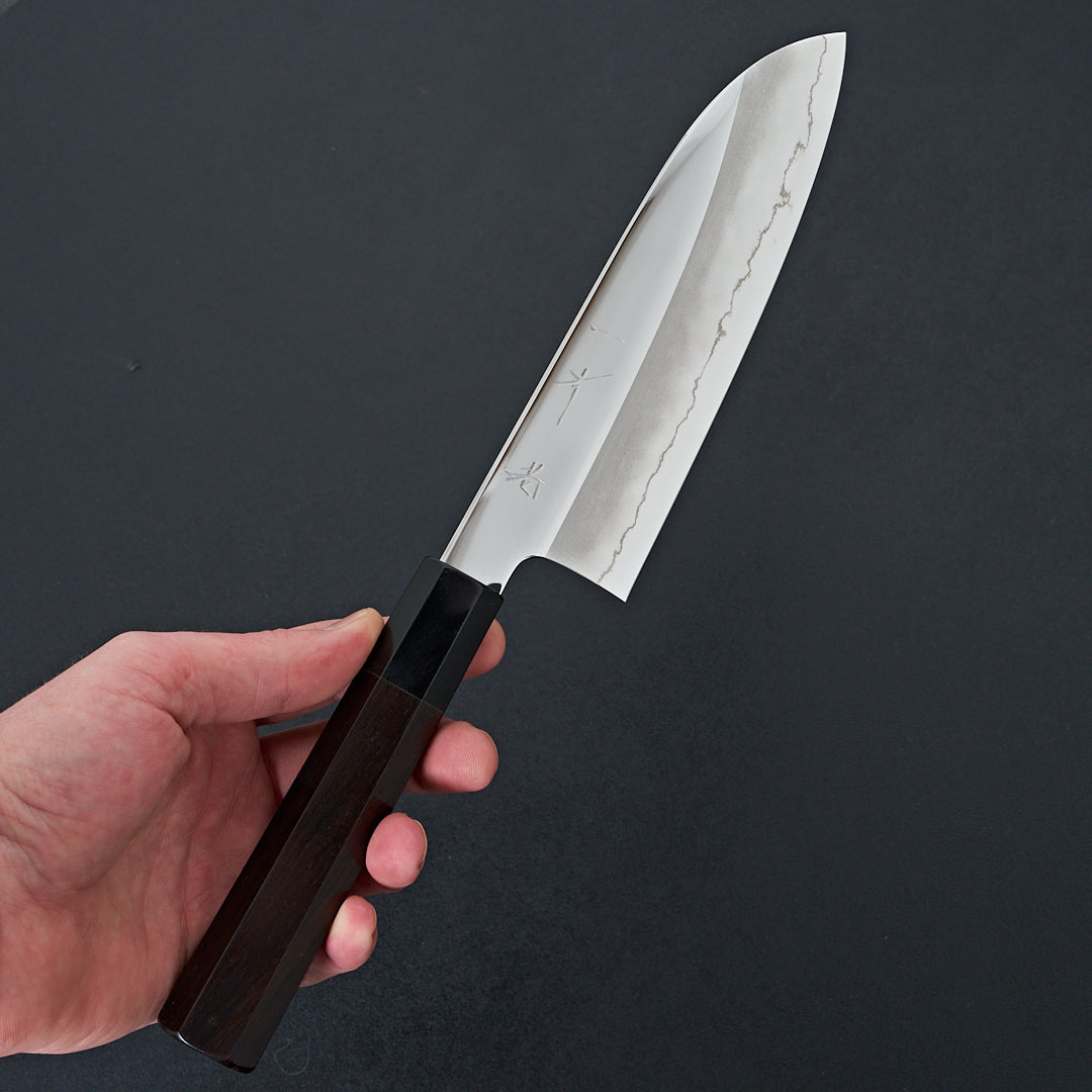 Hitohira Kikuchiyo Rou Silver #3 Mirror Polished Santoku Taihei Makassar Ebony Handle-Knife-Hitohira-Carbon Knife Co