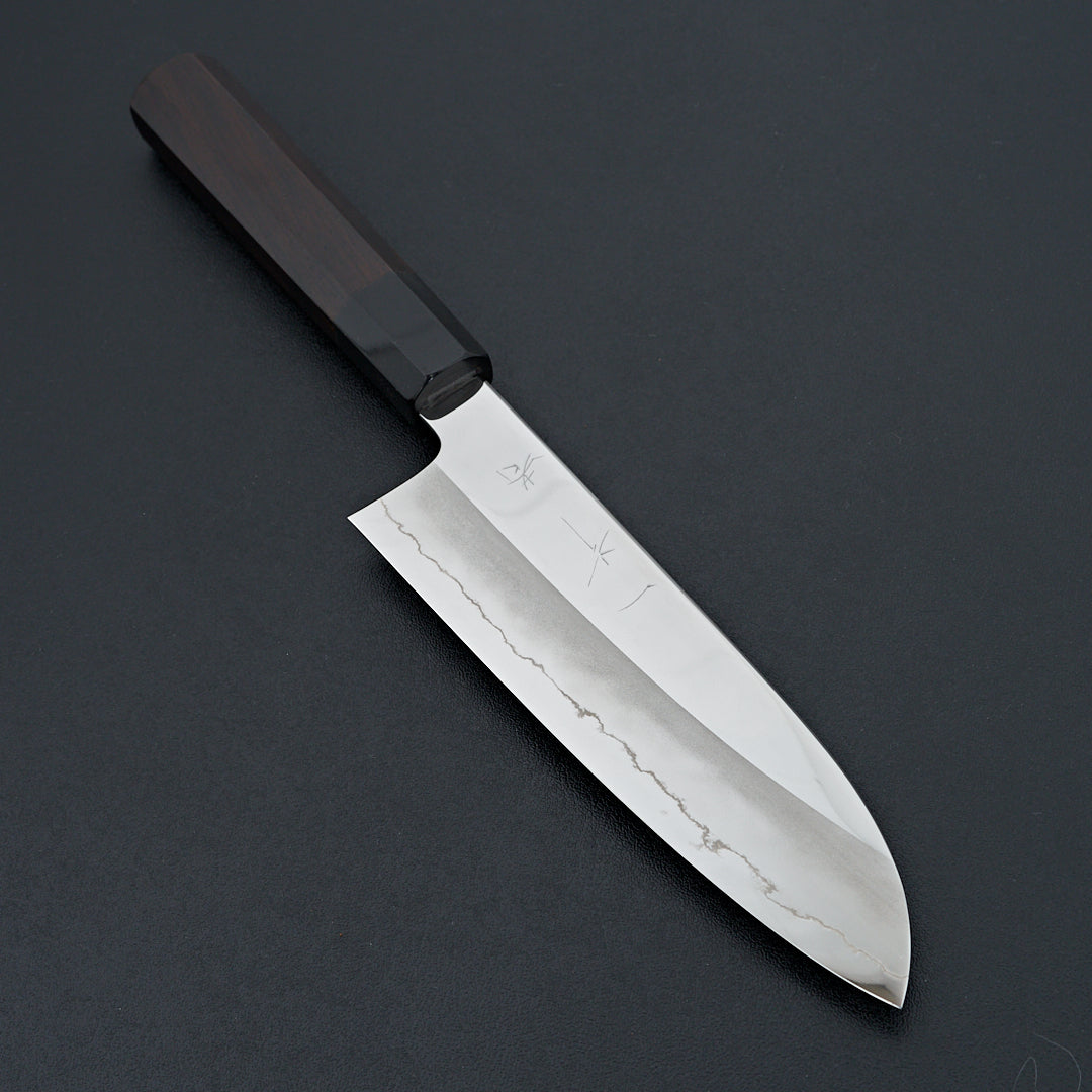 Hitohira Kikuchiyo Rou Silver #3 Mirror Polished Santoku Taihei Makassar Ebony Handle-Knife-Hitohira-Carbon Knife Co