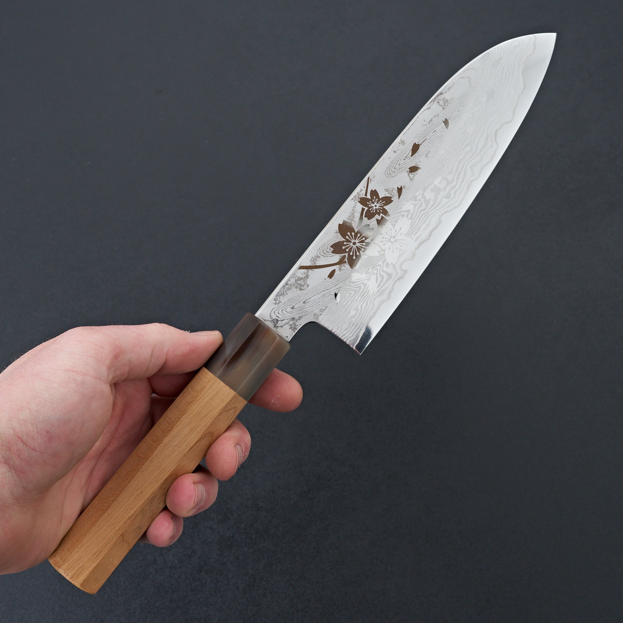 Hitohira Kikuchiyo Rou VG10 Sakura Damascus Santoku Sakura Handle