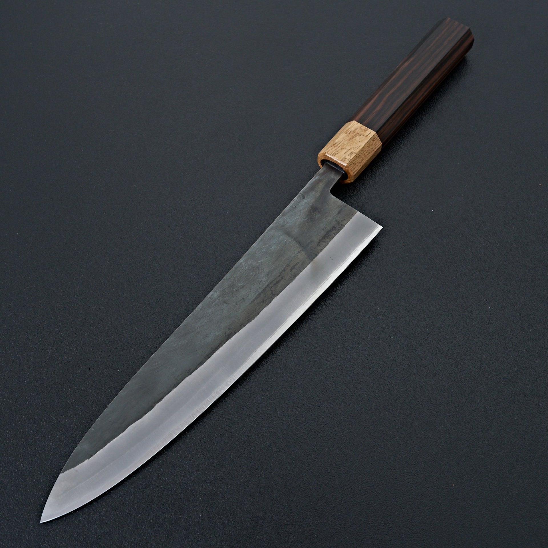 Hitohira TD Blue #2 Stainless Clad Kurouchi Gyuto 210mm Ebony Handle (Oak Ferrule)-Knife-Hitohira-Carbon Knife Co