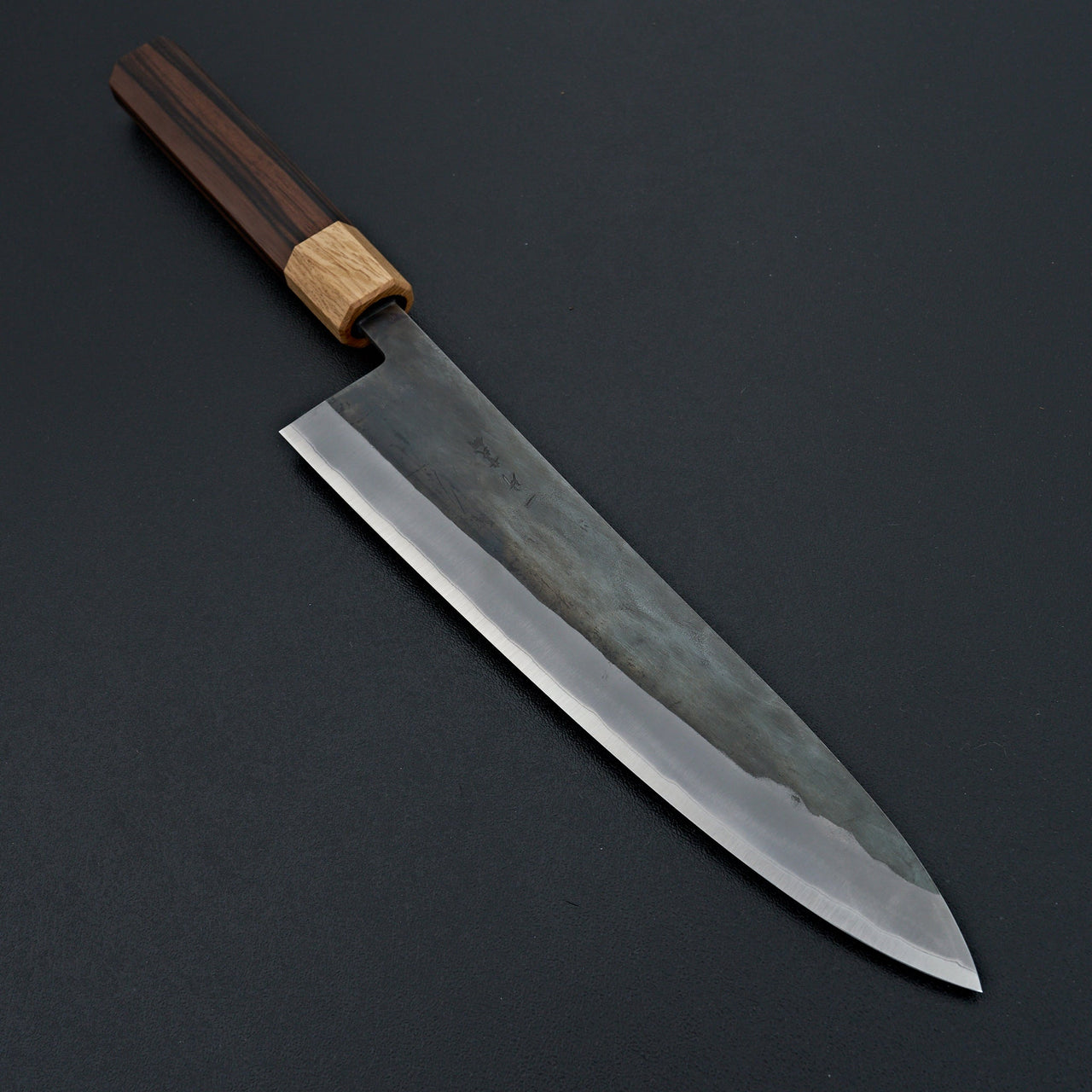 Hitohira TD Blue #2 Stainless Clad Kurouchi Gyuto 210mm Ebony Handle (Oak Ferrule)-Knife-Hitohira-Carbon Knife Co