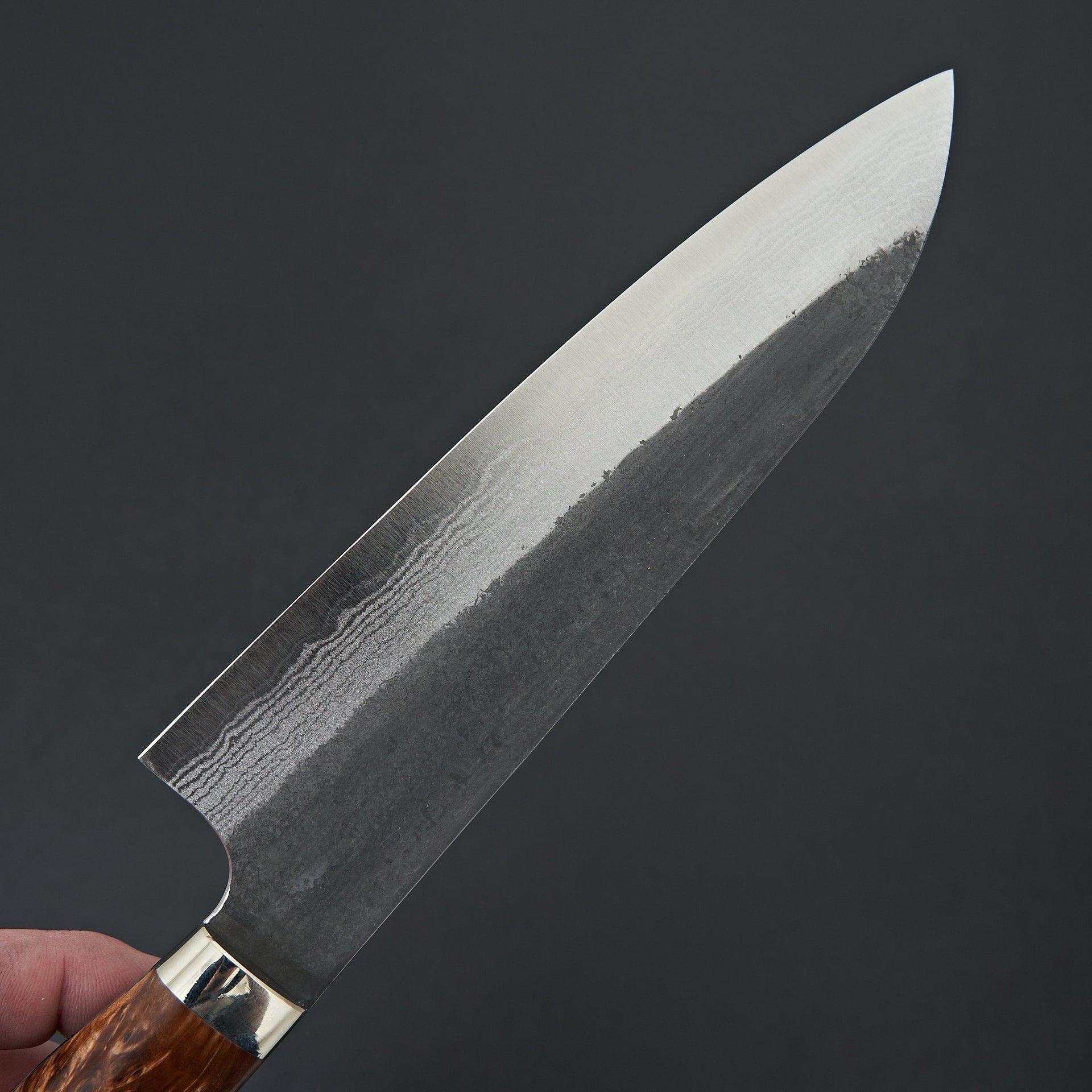 Kato AS Kurouchi Damascus Santoku Western Maple Burl-Handk-Carbon Knife Co