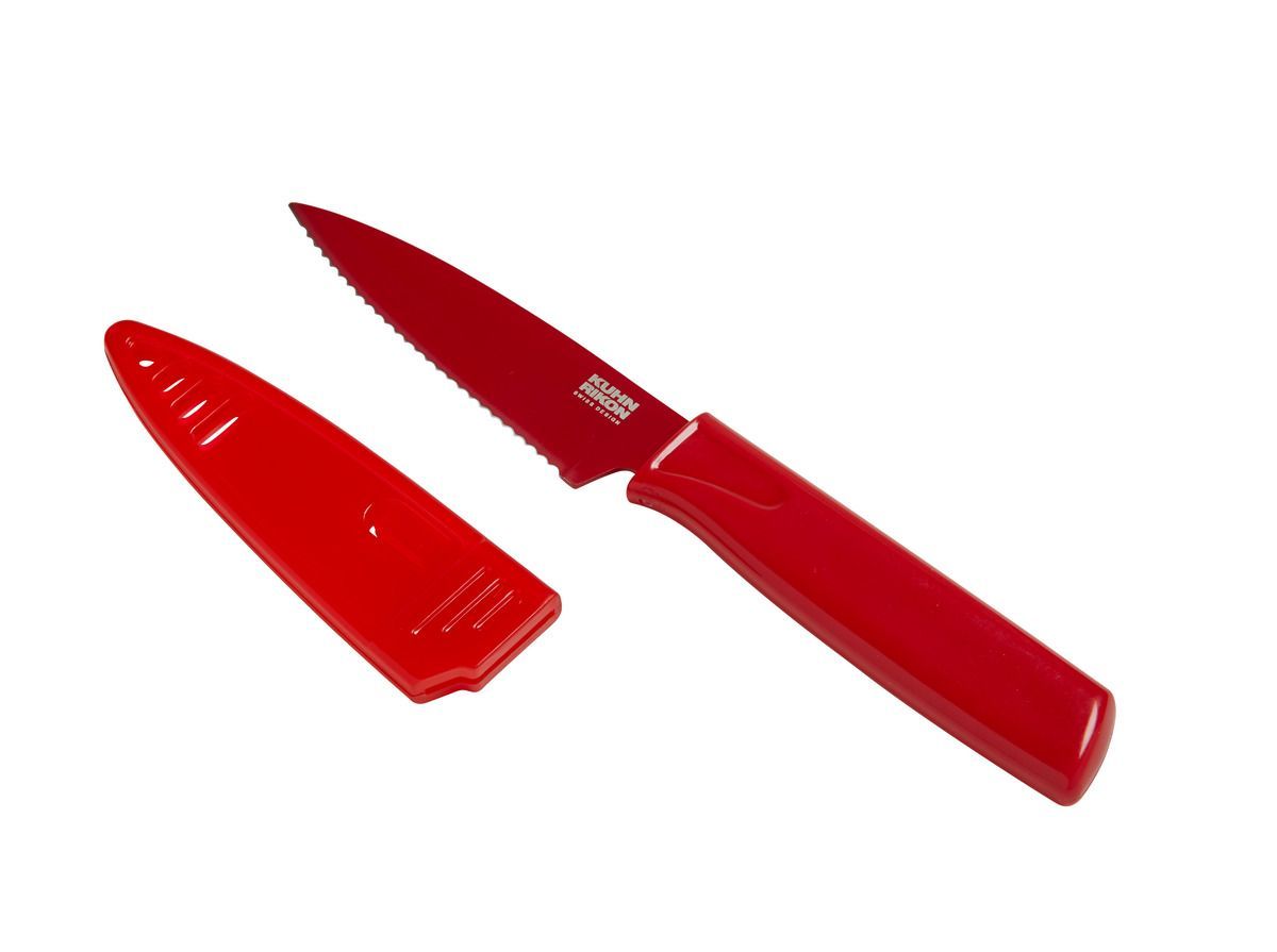 Kuhn Rikon Nonstick Serrated Paring Knife - 4.5 Inch Blade, Yellow Coating, Includes Safety Sheath - View #3