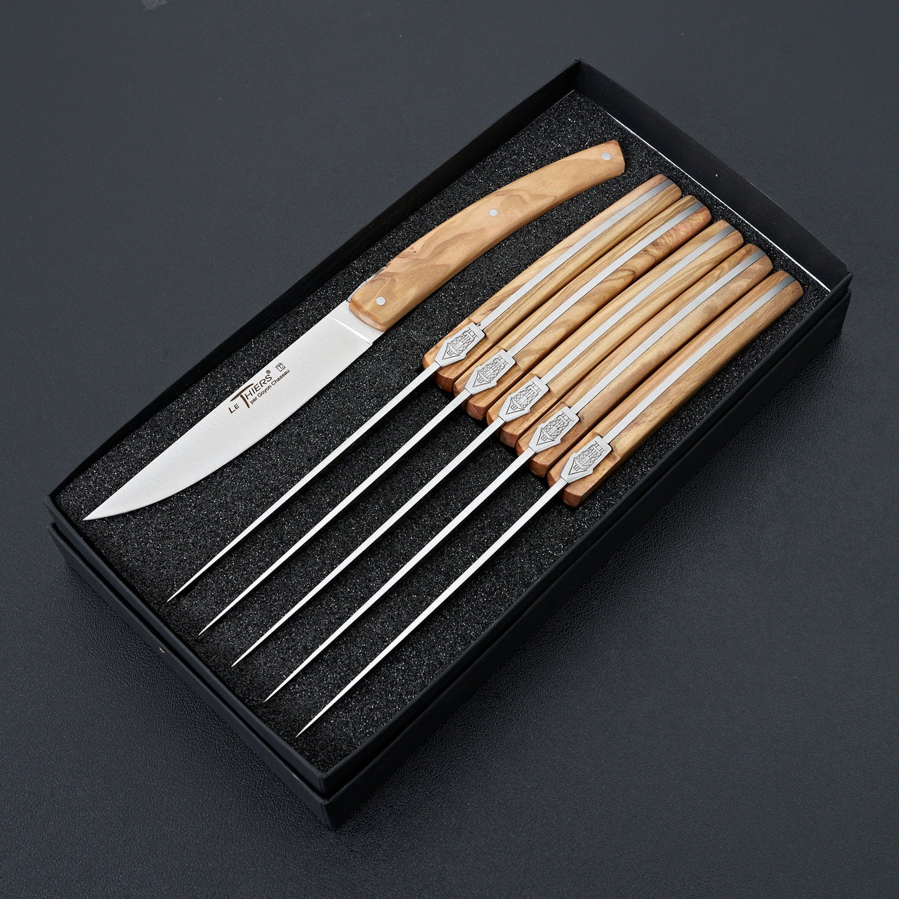 Le Theirs Pirou Olive Wood 6 Piece Table Knife Set-Knife-K Sabatier-Carbon Knife Co