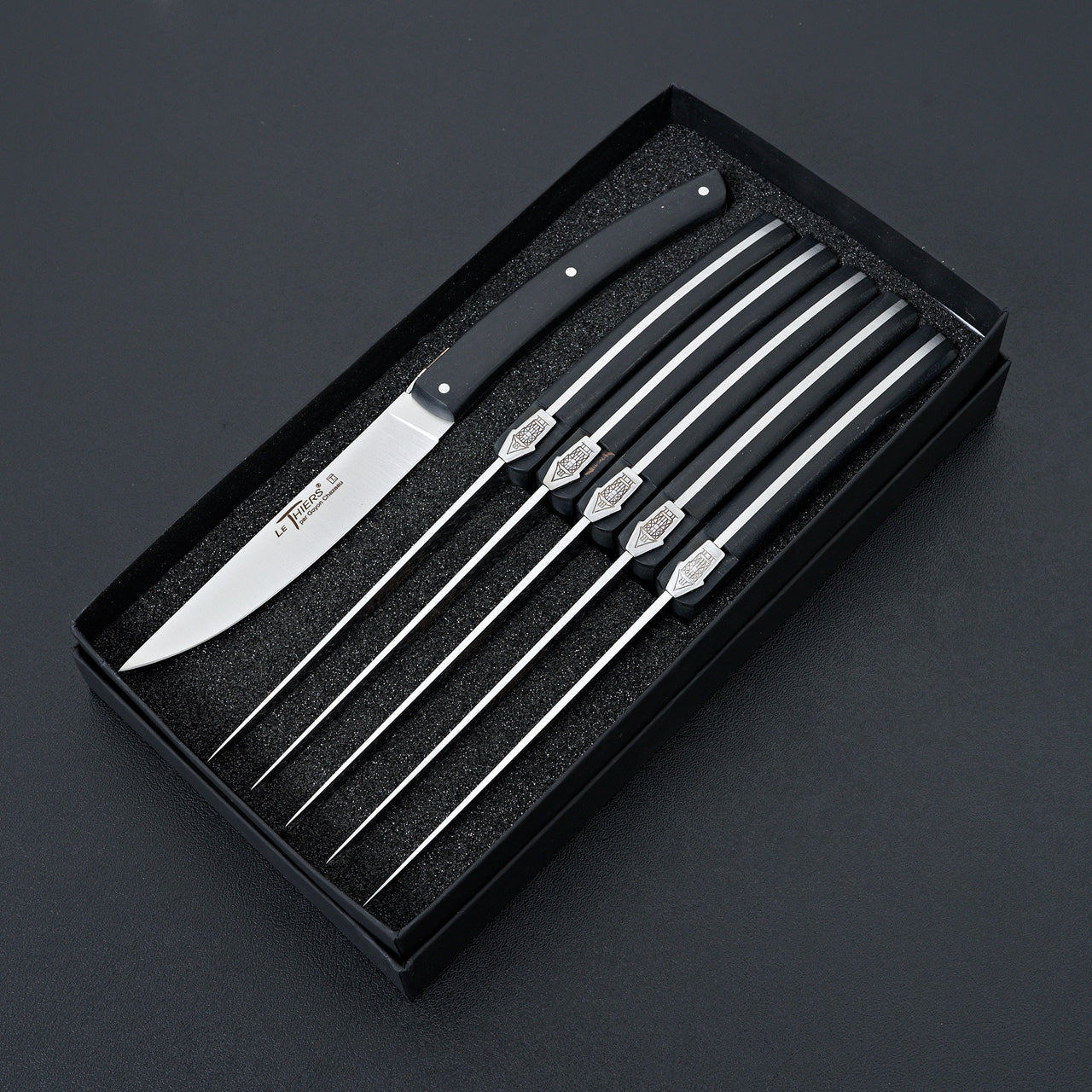 Le Thiers Chateau De Pirou Black Paperstone 6 Piece Table Knife Set-Knife-K Sabatier-Carbon Knife Co