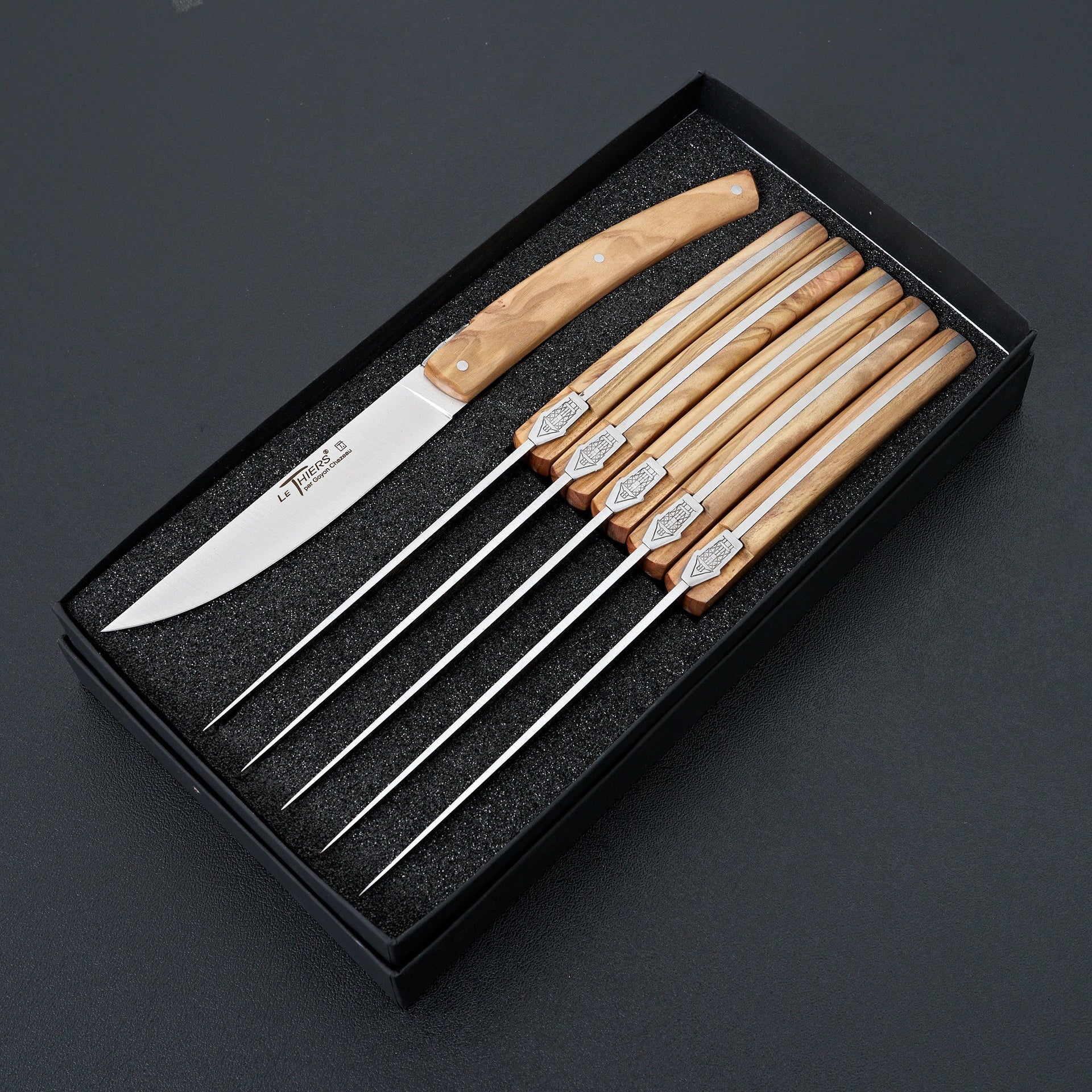 Le Thiers Pirou Olive Wood 6 Piece Table Knife Set-Knife-K Sabatier-Carbon Knife Co