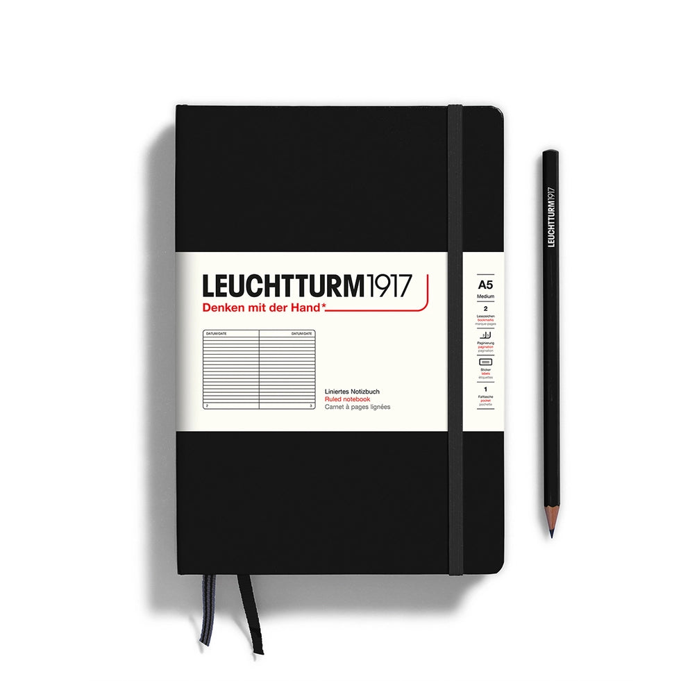 Leuchtturm1917 Hardcover Ruled - Medium (A5) - Black-Books-LEUCHTTURM1917-Carbon Knife Co