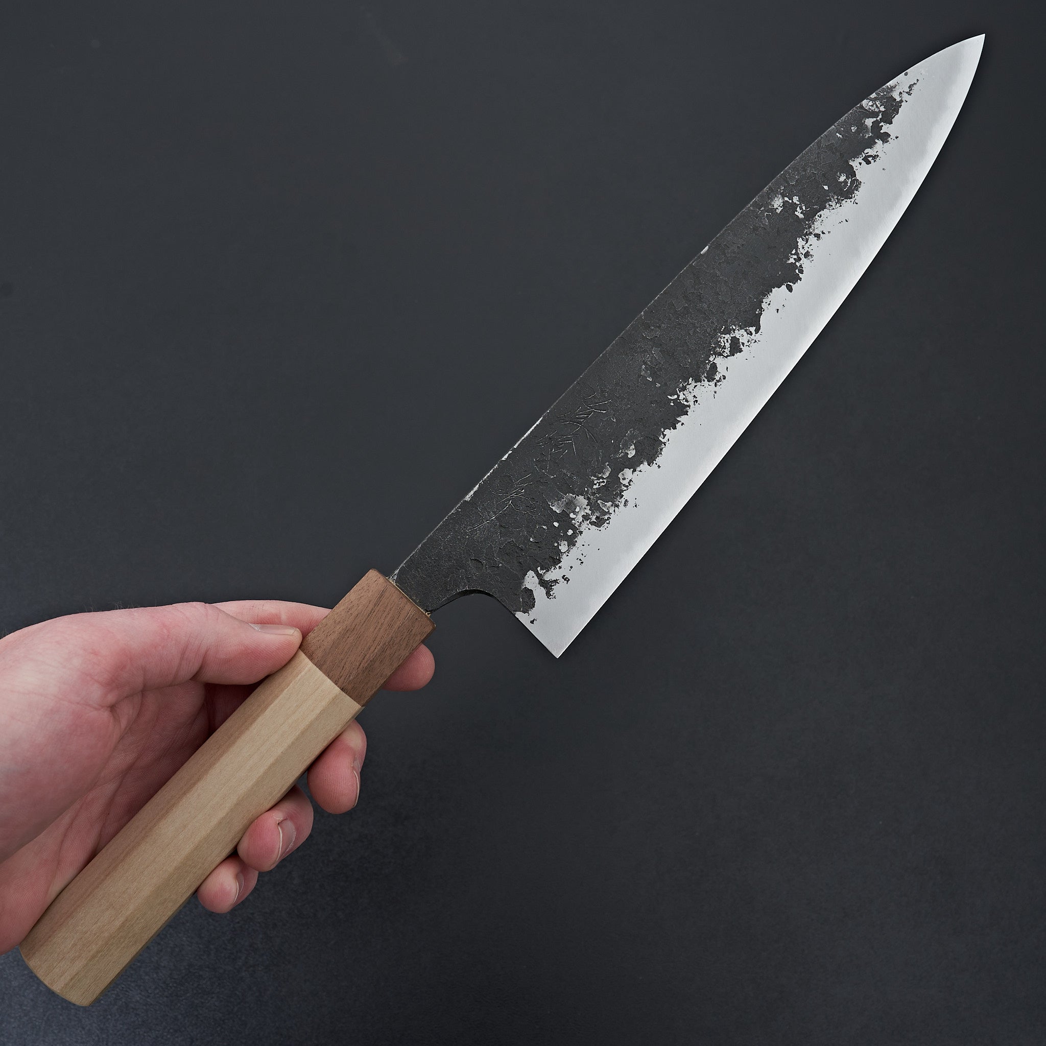 虫明焼/Ushiage yaki Mazaki White#2 Kuro Nashiji Gyuto 240mm