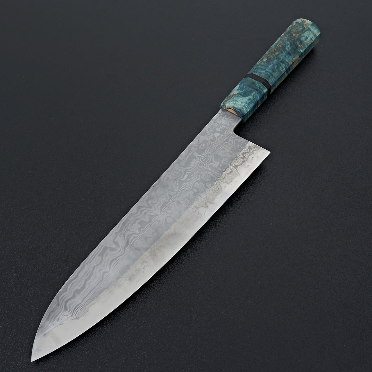 Merion Forge Kasumi Damascus Gyuto 210mm Blue Karelian Birch-Knife-Merion Foege-Carbon Knife Co