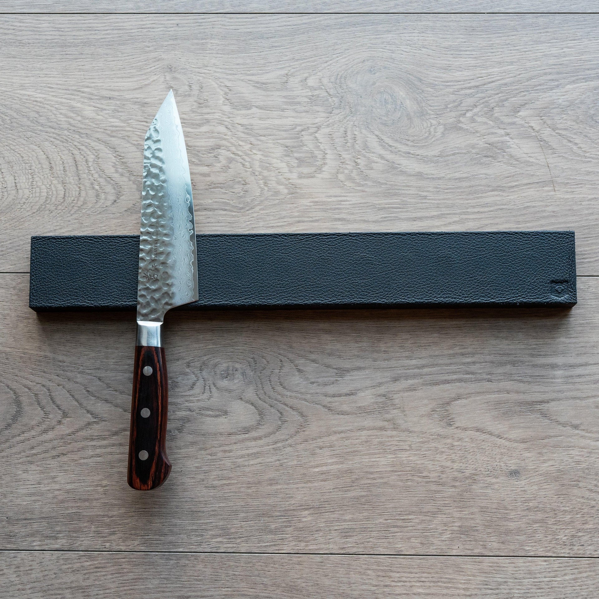 Piotr the Bear Black Leather and Oak Knife Magnet 16"-Knife Accessories-Piotr the Bear-Carbon Knife Co