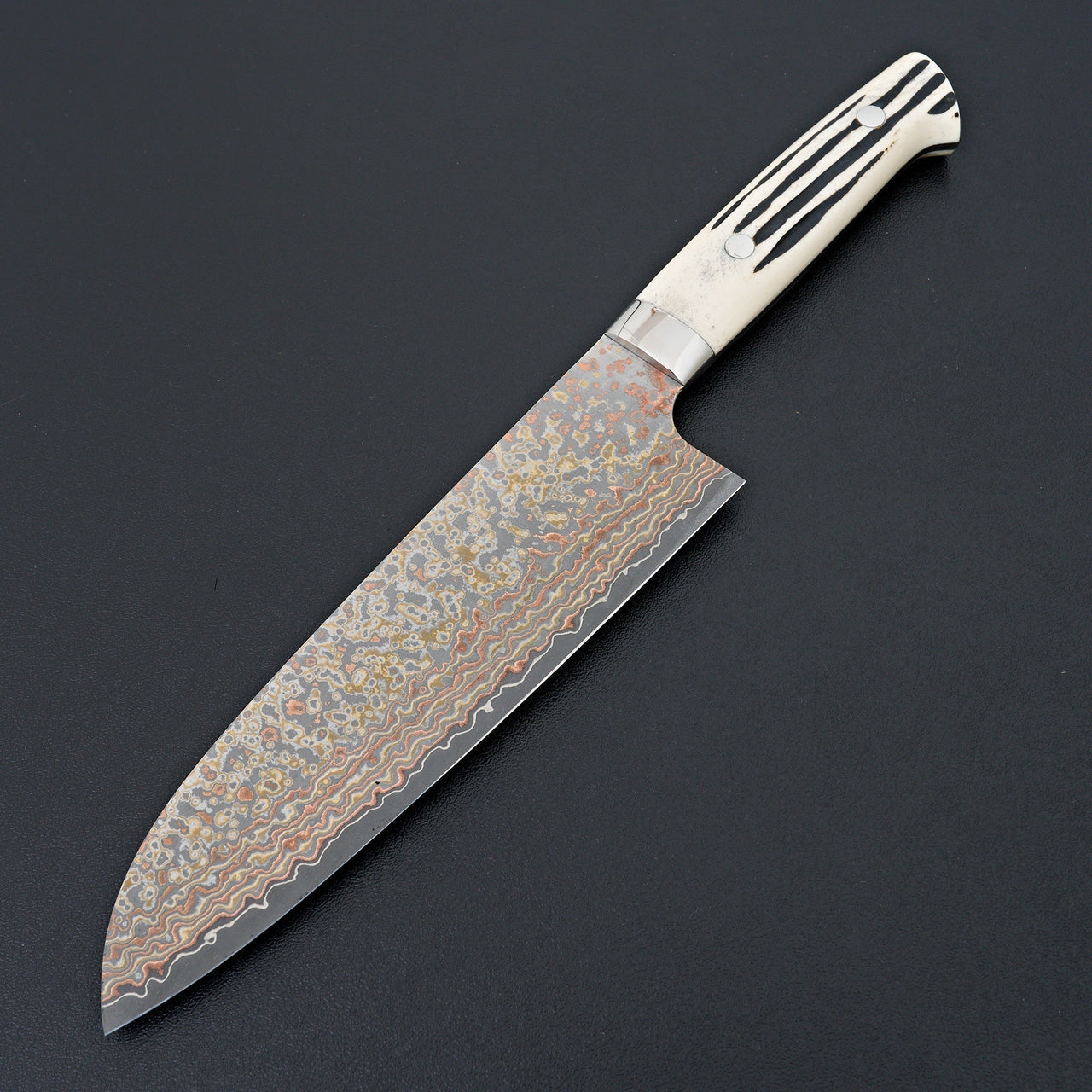 Saji Yushoku Damascus Santoku 180mm-Knife-Nakaya-Carbon Knife Co